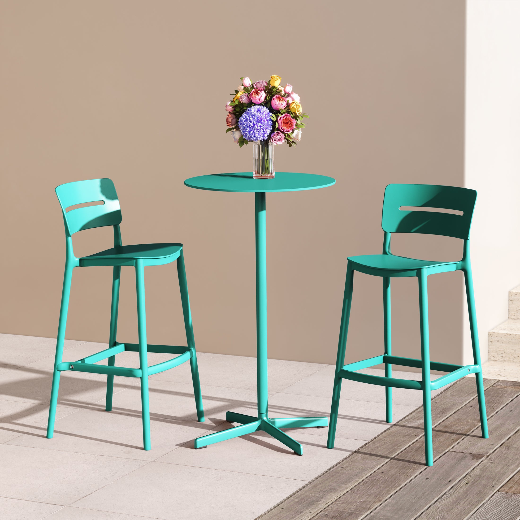 Sunshine Stackable Polypropylene Resin Plastic Outdoor Patio Bar Stools (Set of 2)