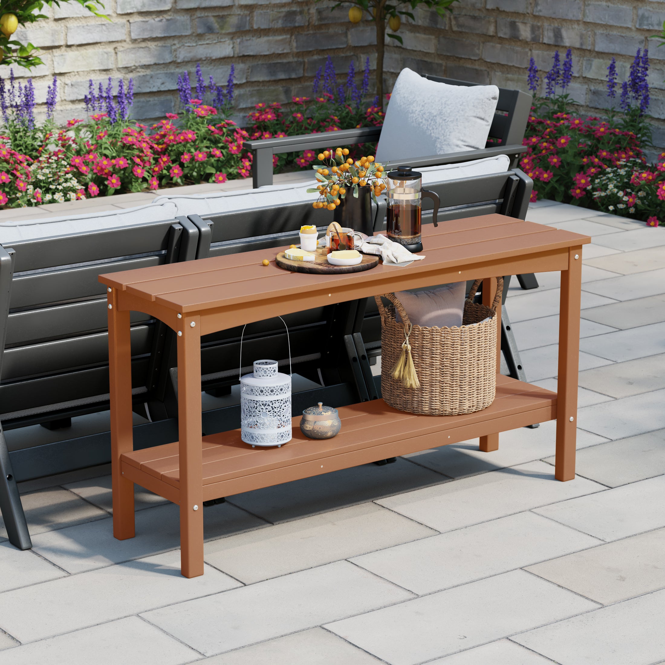 Paradise 55" Outdoor Patio HDPE Adirondack 2-Tier Shelf Console Table