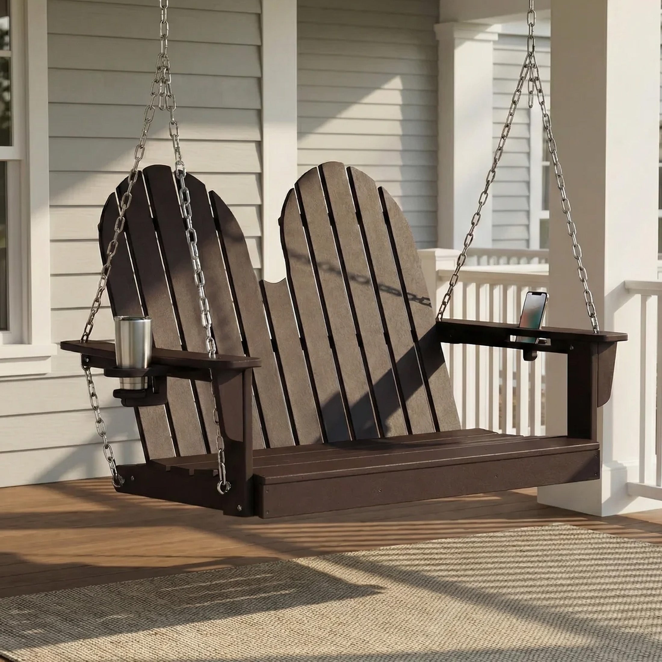 Savannah 4ft Outdoor HDPE Poly Farmhouse Hanging Porch Swing With Cup Holders