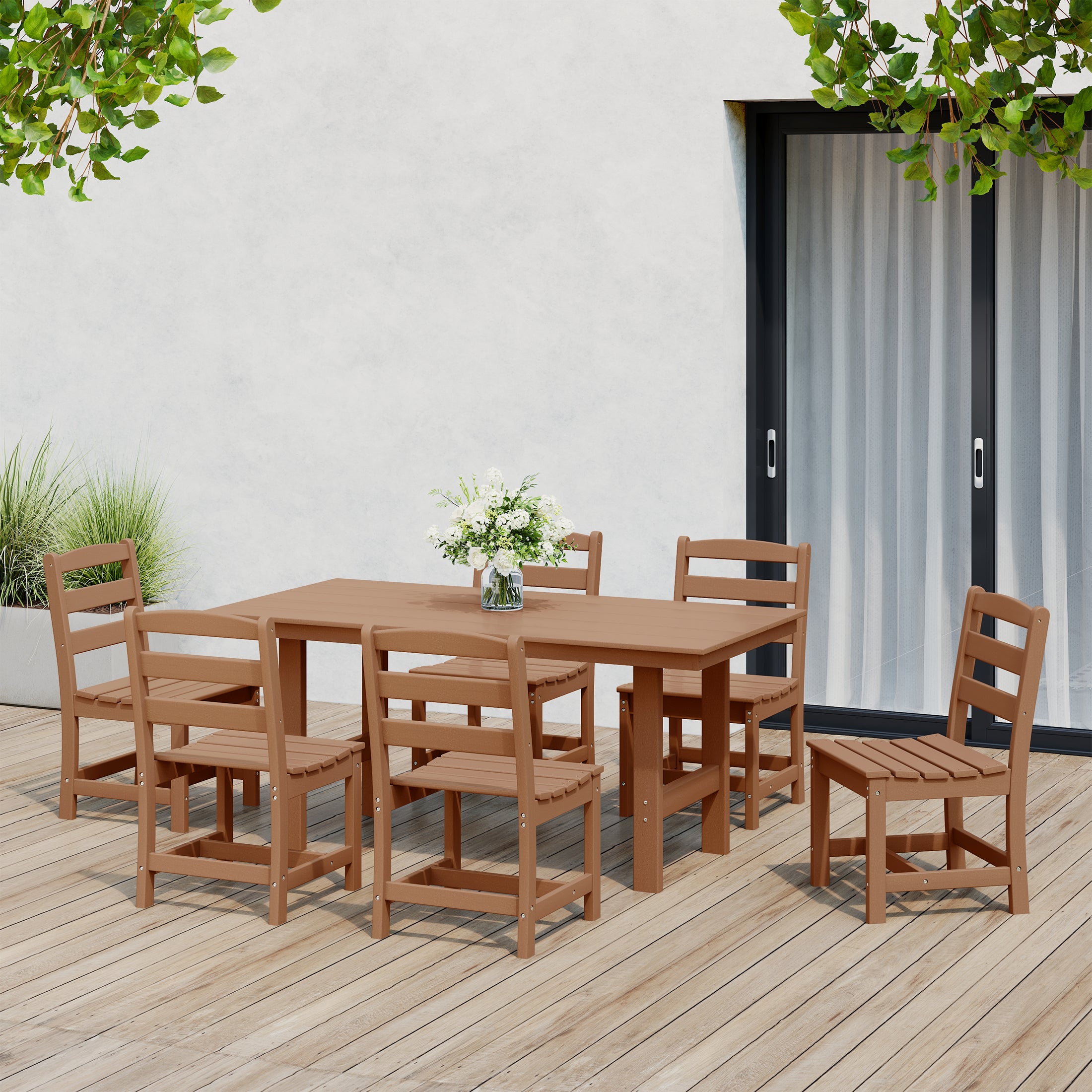Palms 7-Piece HDPE Outdoor Rectangular Patio Dining Table Set with Side Chairs