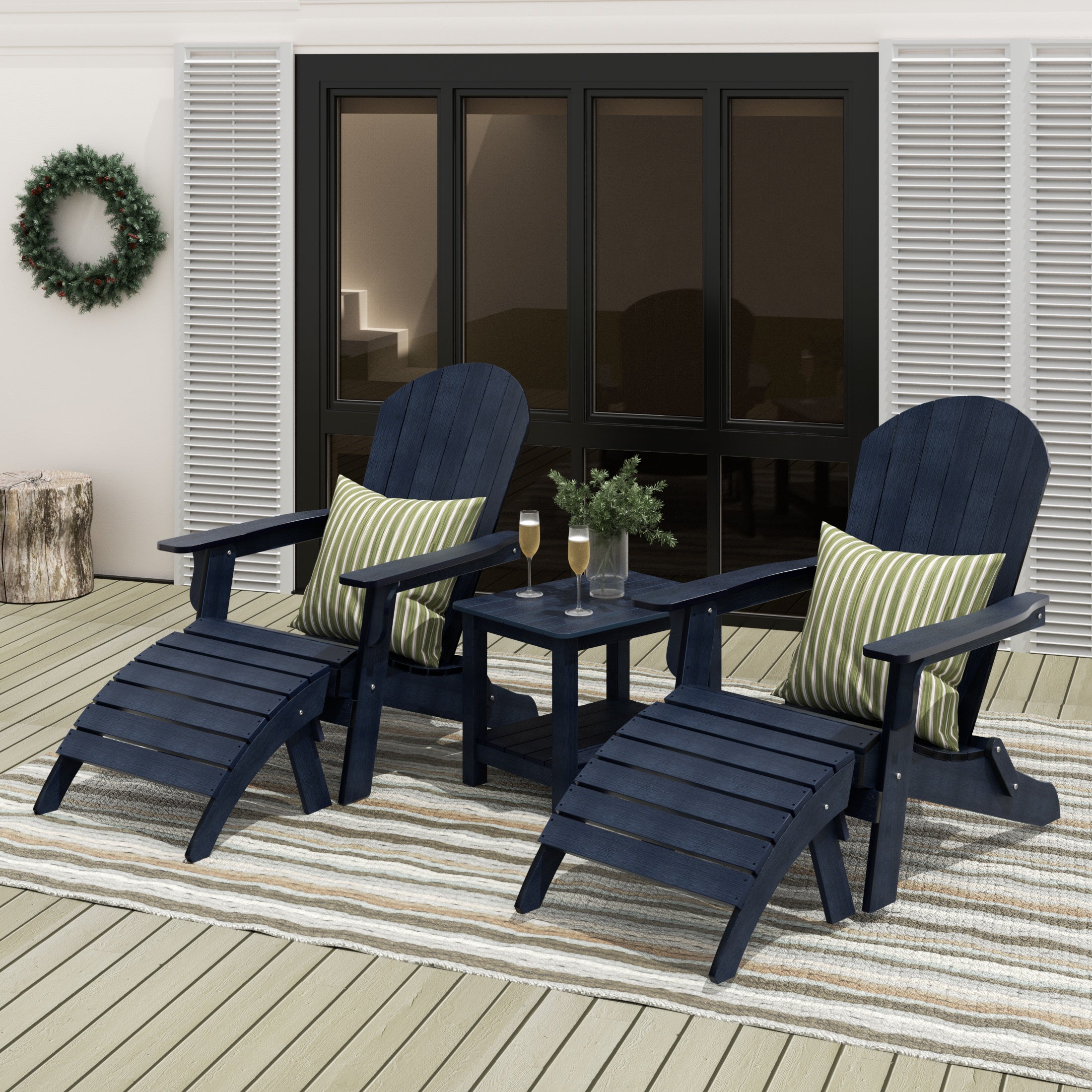 Florence 5-Piece HIPS Outdoor Folding Adirondack Seashell Chair With Folding Ottoman And Side Table