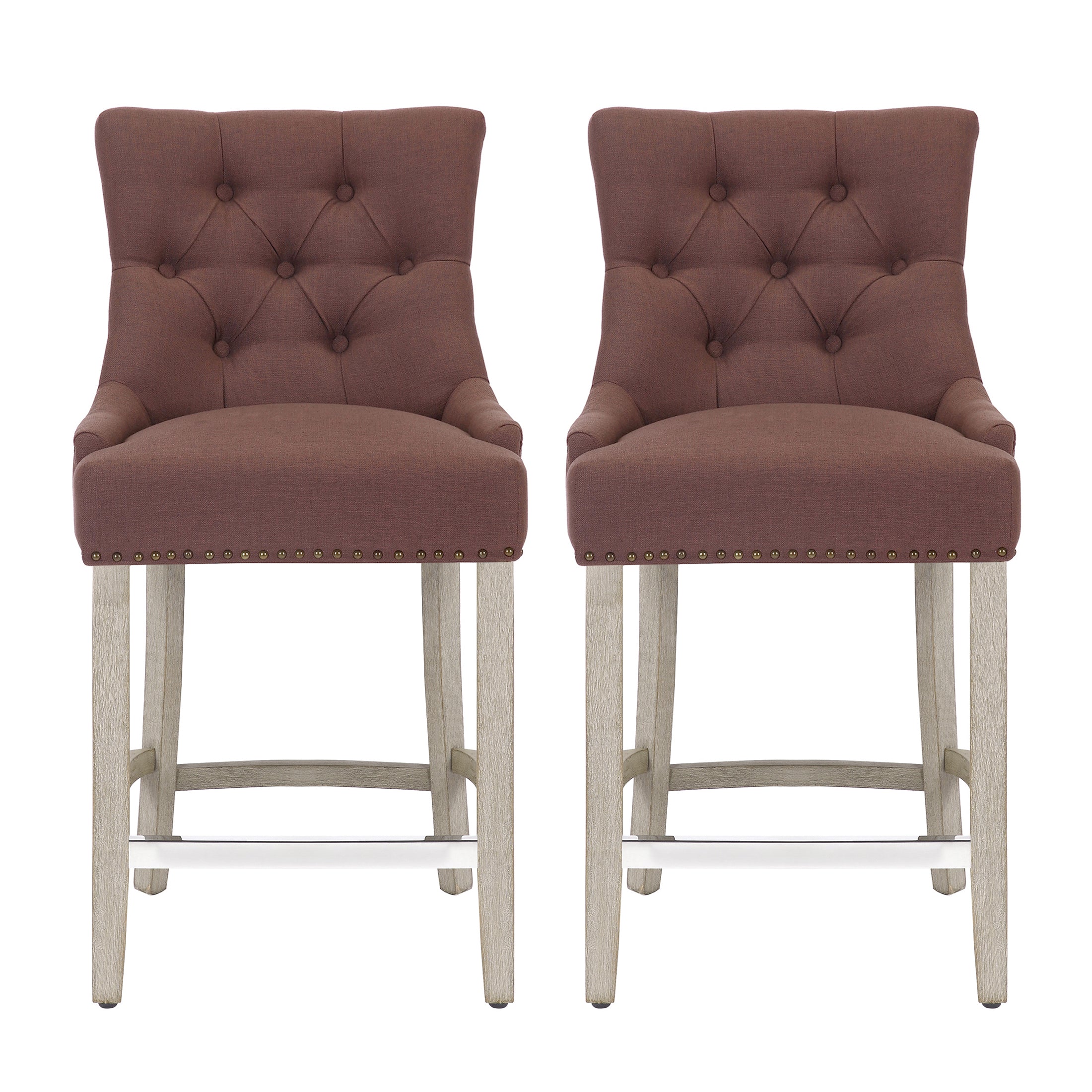 Bellmount 24" Upholstered Wood Bar Stool with Tufted Back (Set of 2)