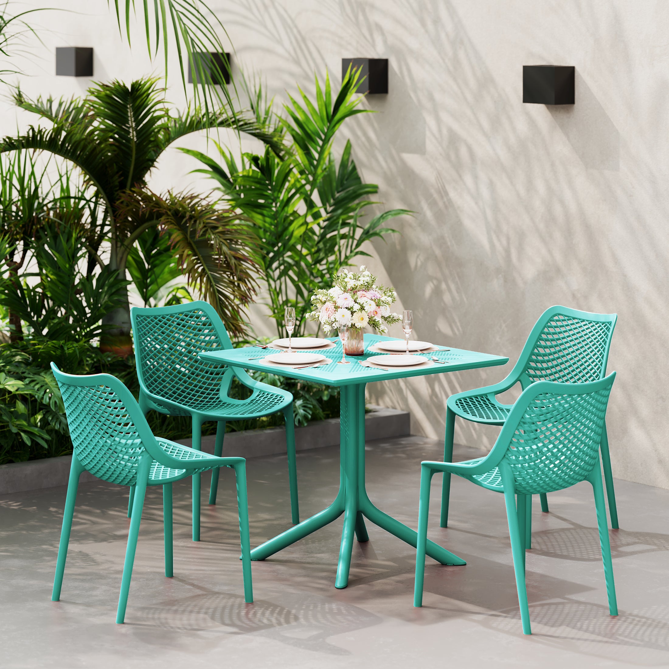 Sunshine 31.5" Square Plastic Outdoor Patio Dining Table for 4