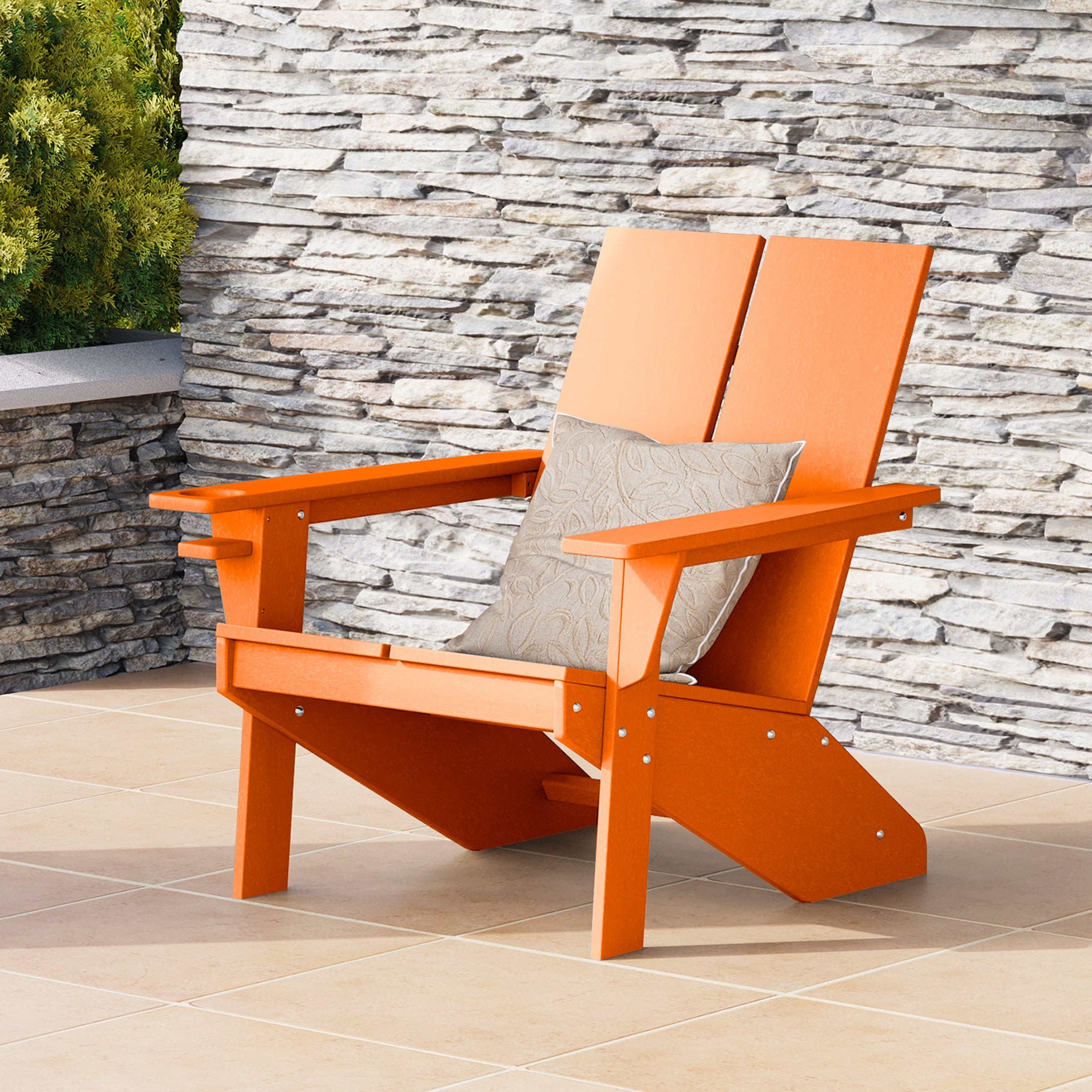 Seaview Outdoor HDPE Modern Adirondack Chair with Cup Holder
