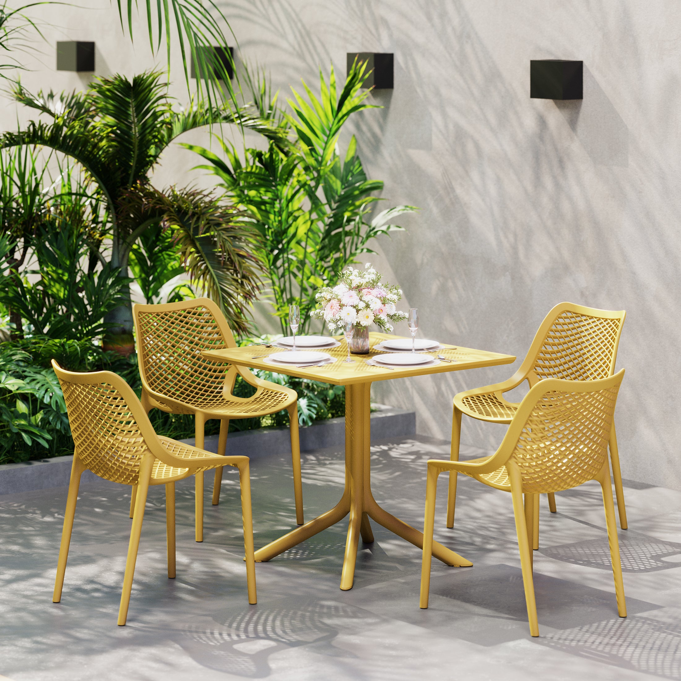 Sunshine 5-Piece Modern Square Patio Dining Table Set with Stackable Patio Dining Chairs