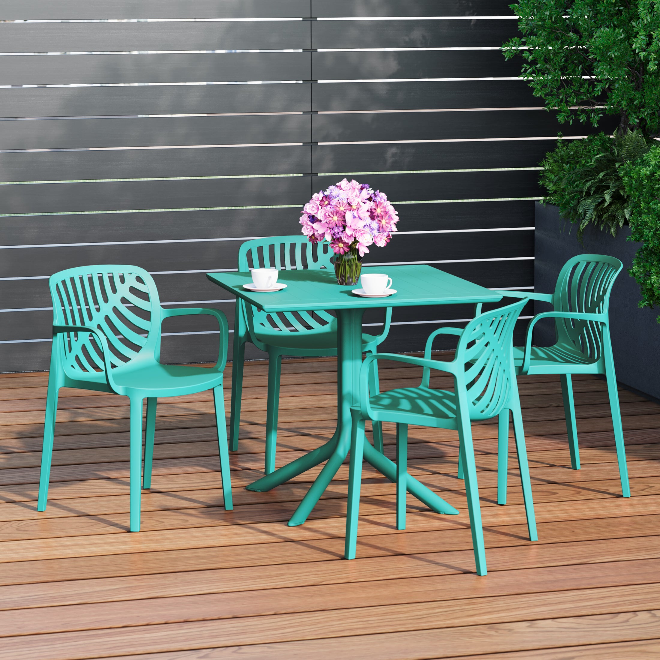 Sunshine 5-Piece Outdoor Square Patio Dining Table Set with Stackable Patio Dining Chairs