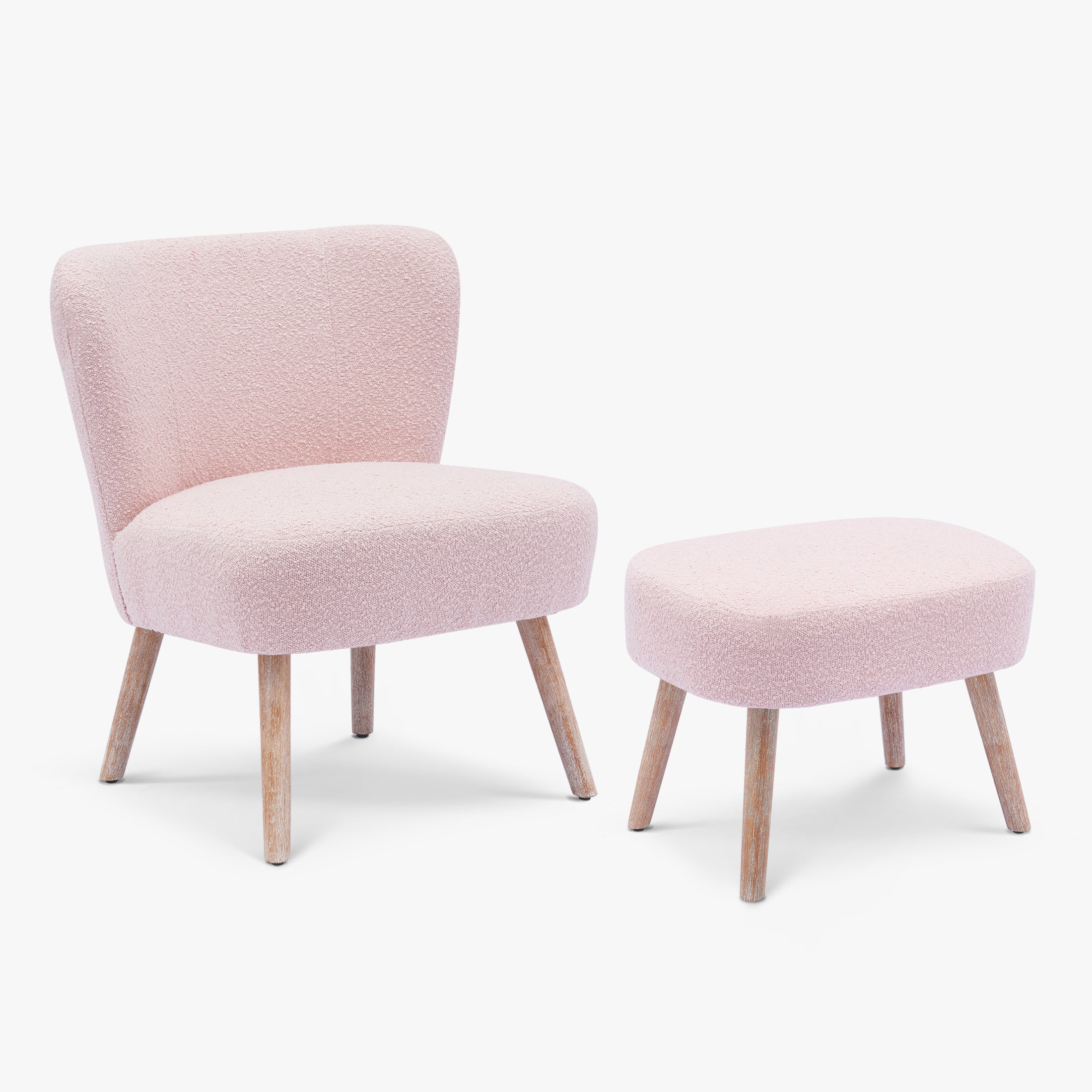 Amélie Mid-Century Boucle Accent Chair with Ottoman Foot Stool Set