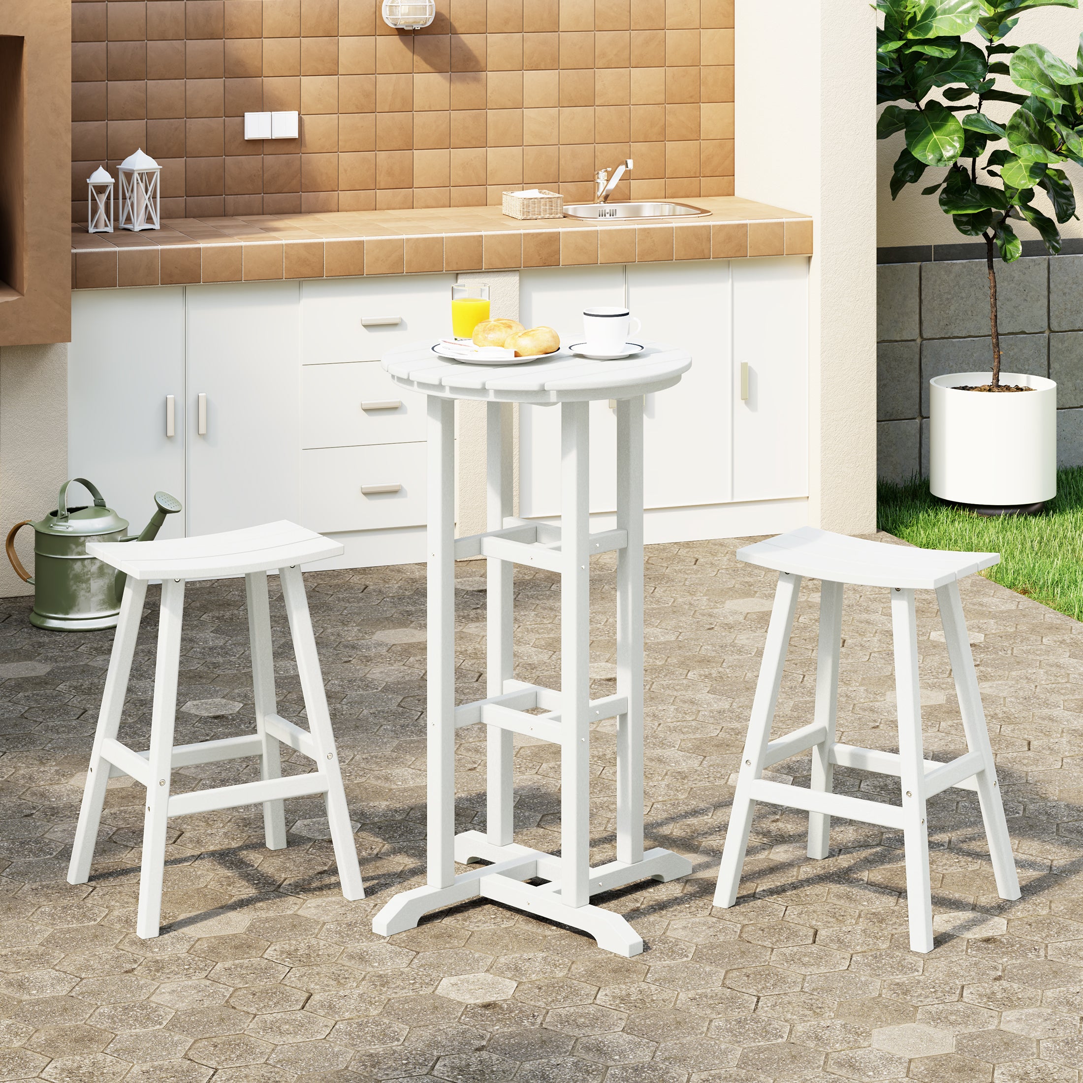 Paradise Outdoor Patio Bar Height Table and Bar Stool 3-Piece Dining Set