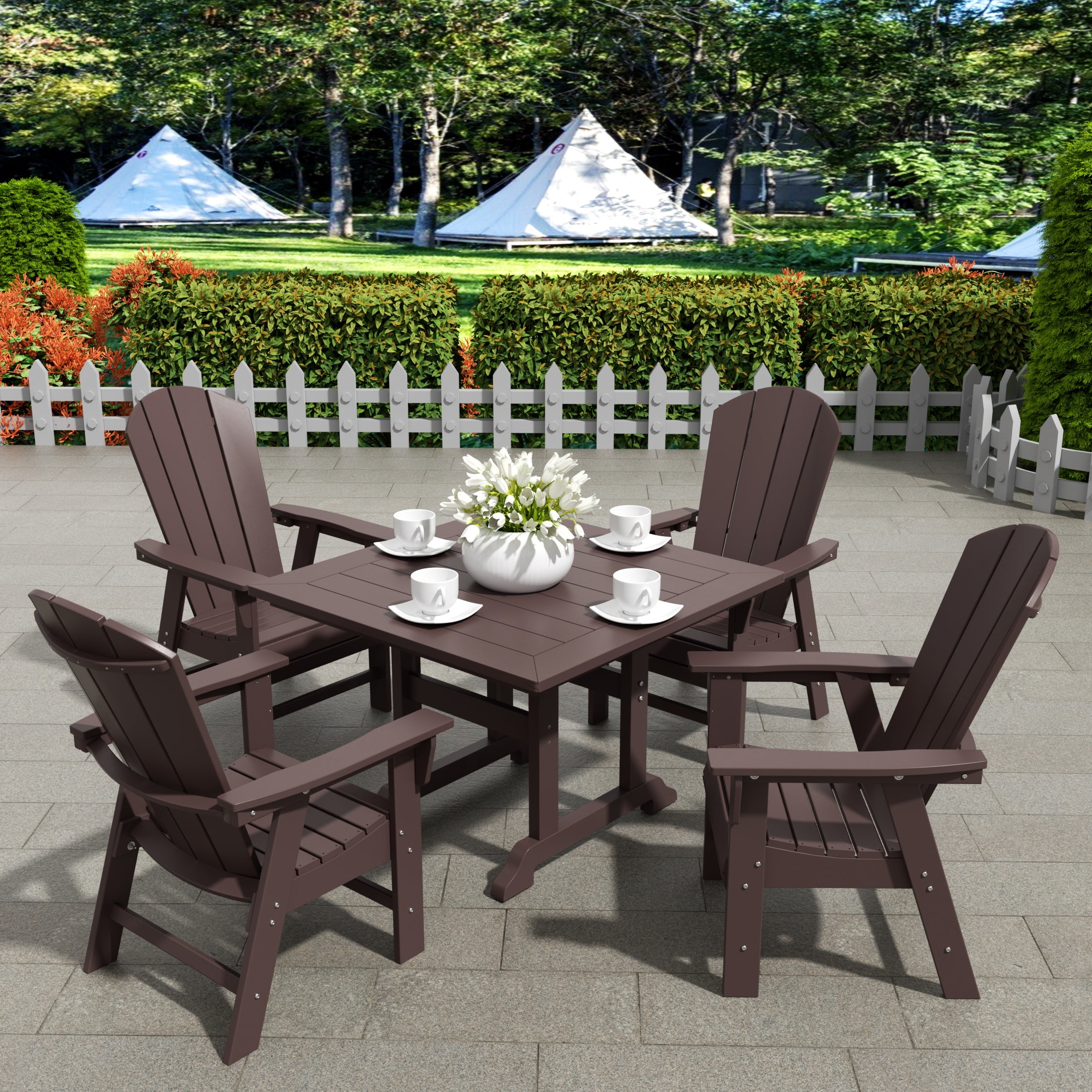 Paradise 5 Piece Outdoor Patio Dining Square Table and Curved Back Armchair Set