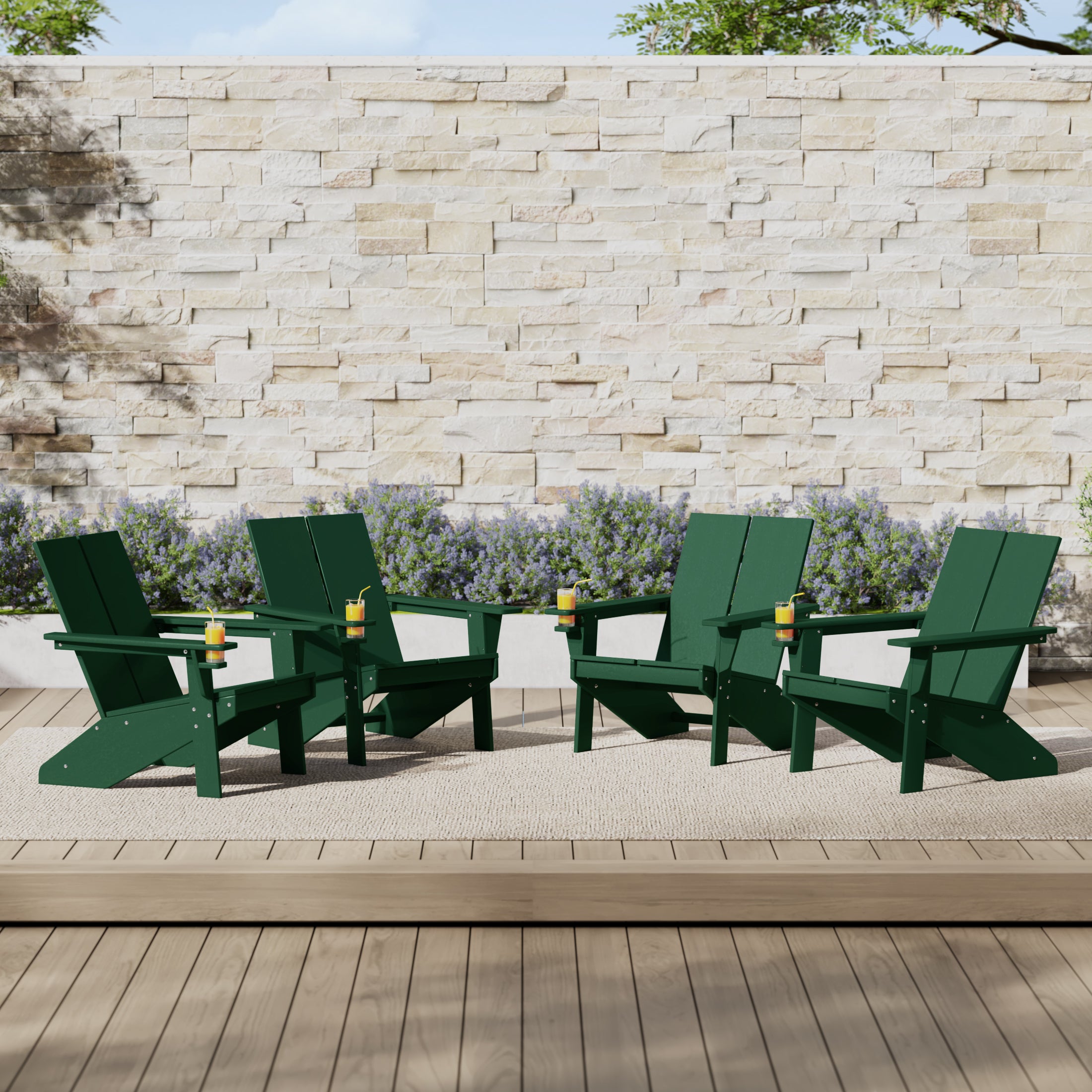 Seaview Outdoor HDPE Modern Adirondack Chair with Cup Holder (Set of 4)