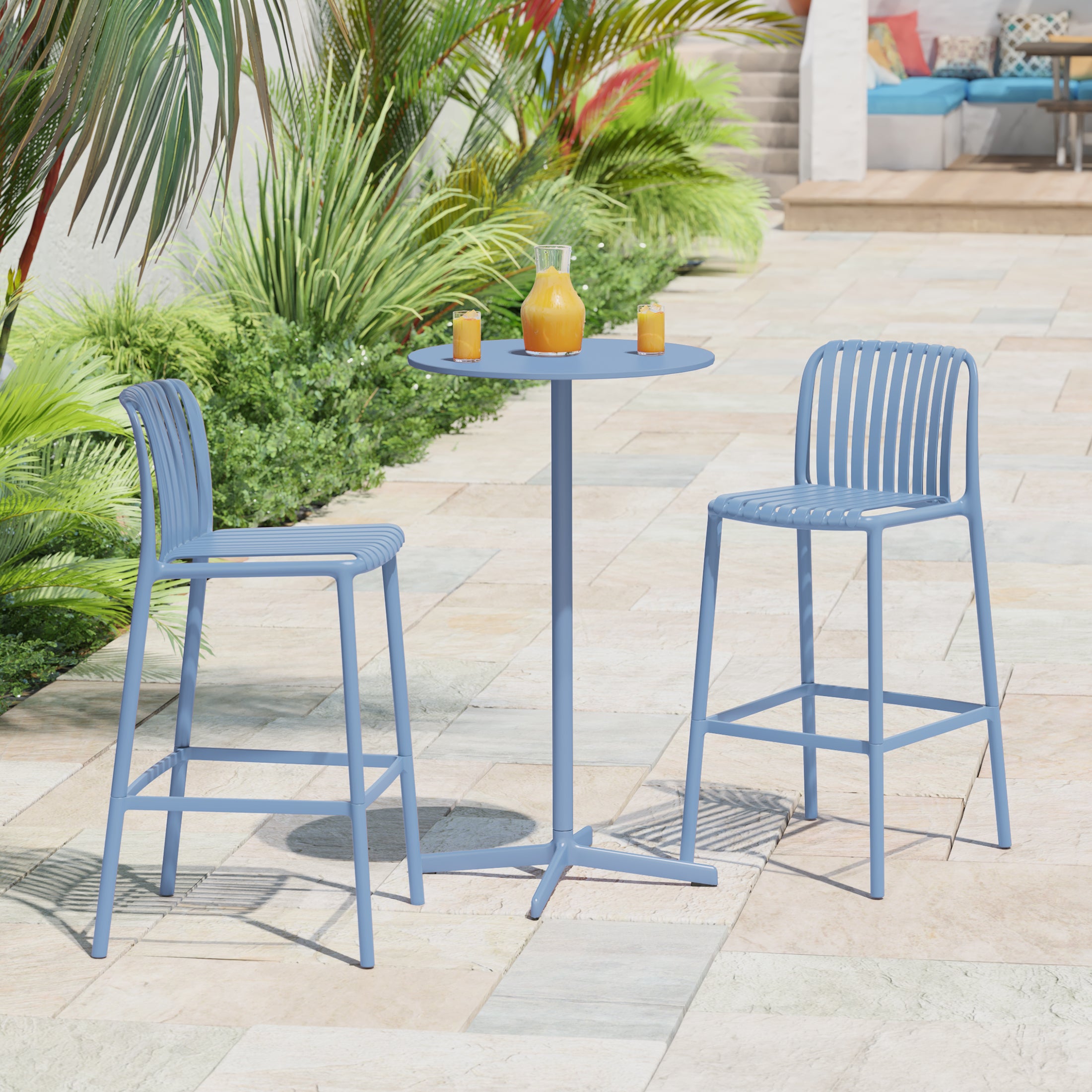 Sunshine 29.5" Outdoor Modern Polypropylene Plastic Patio Bar Height Stools (Set of 2)