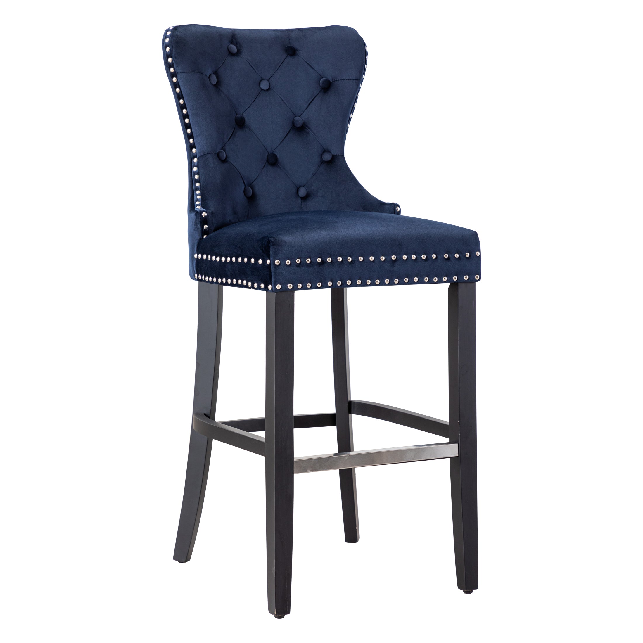 Hank 29" Tufted Velvet Bar Stool, Black