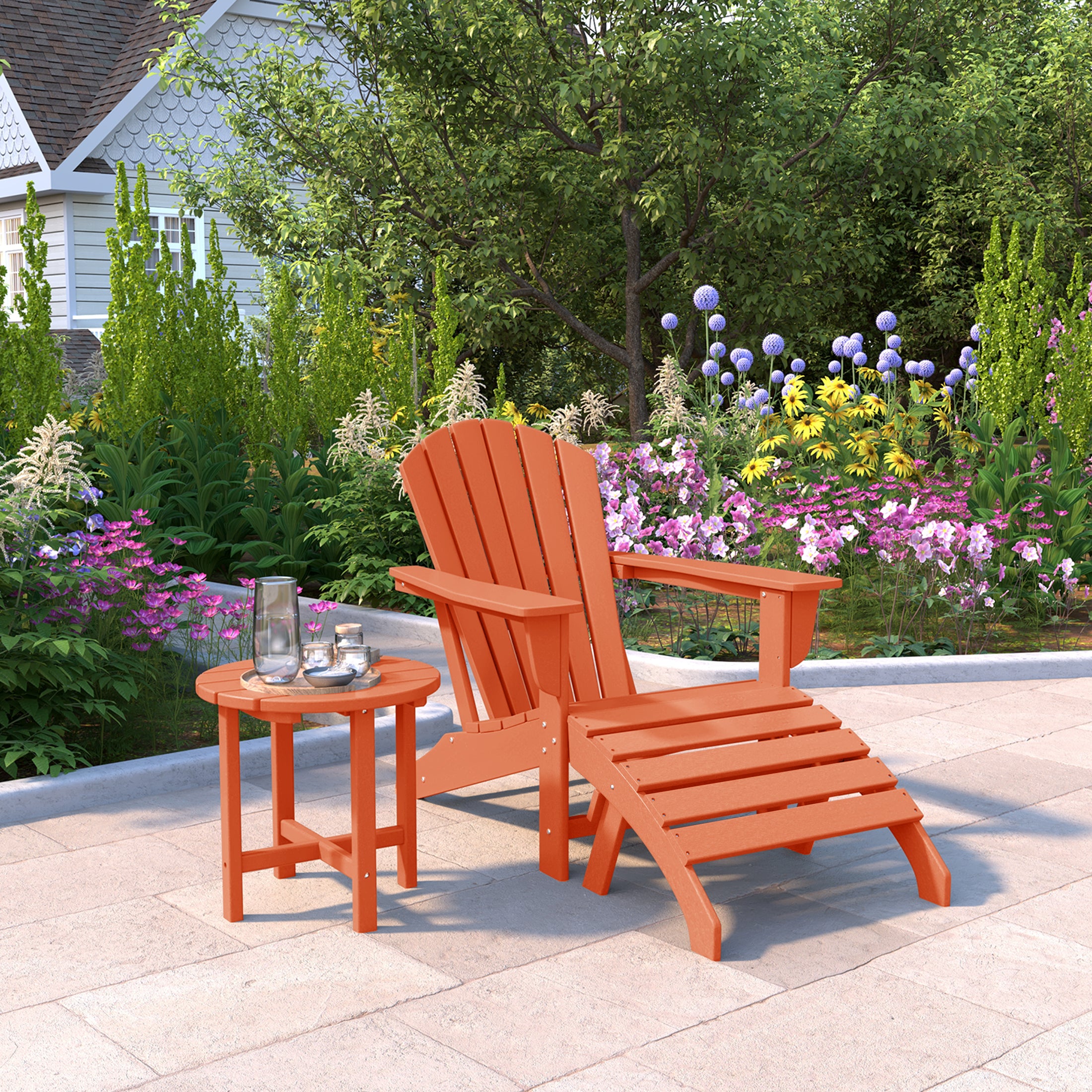 Portside Outdoor Adirondack Chair With Ottoman And Side Table 3-Piece Set