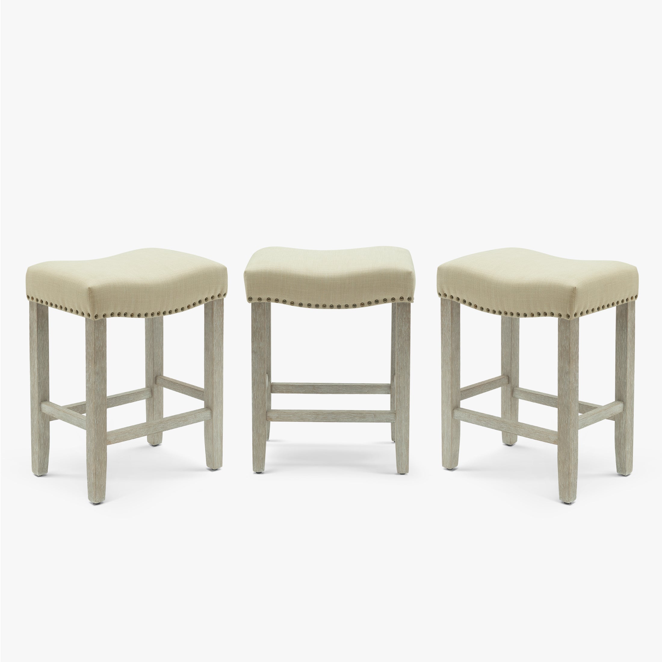 Bulmon 24" Upholstered Saddle Seat Antique Gray Counter Stool (Set of 3)