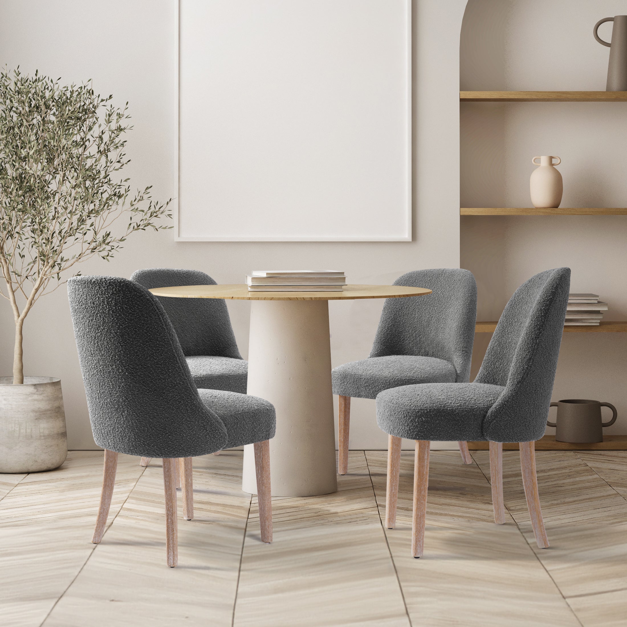Amélie Mid-Century Modern Upholstered Boucle Dining Chair (Set of 4)
