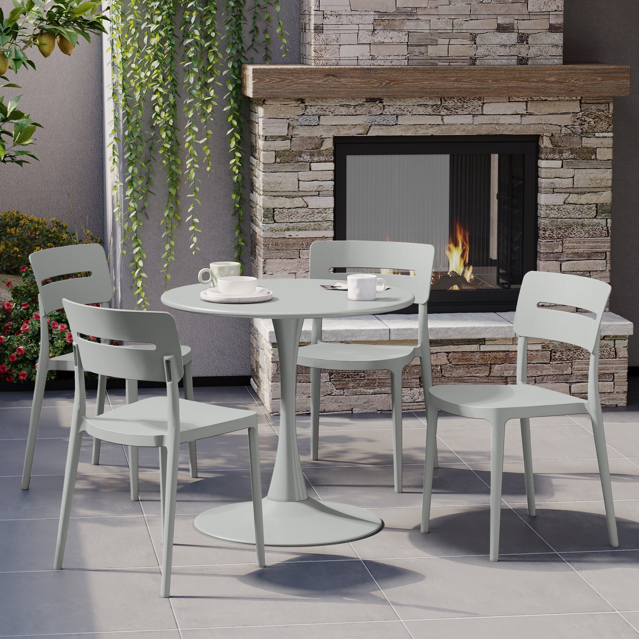 Sunshine Outdoor Modern Stackable Plastic Patio Dining Chairs (Set of 4)