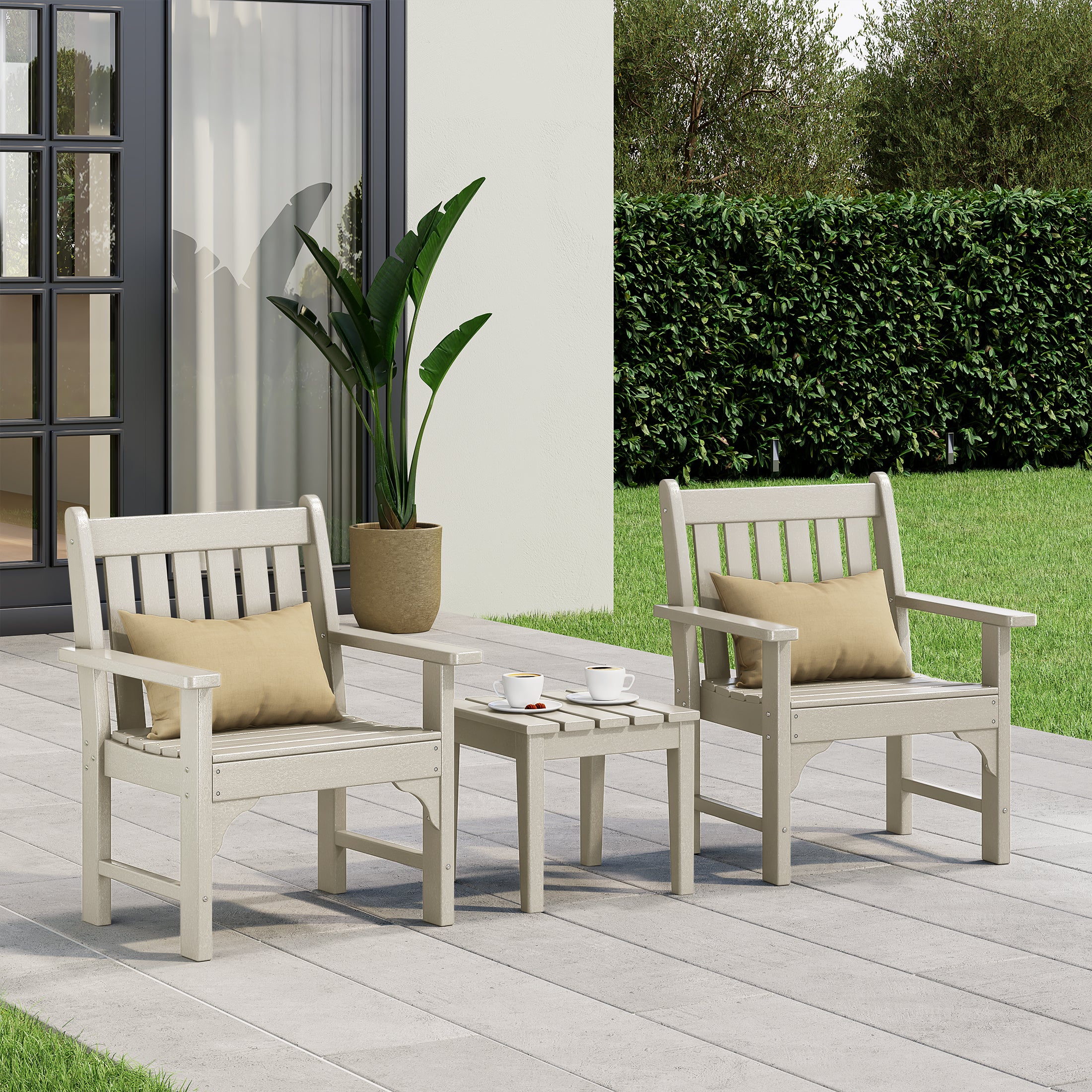 Paradise Outdoor Patio 3-Piece HDPE Adirondack Garden Chairs with Square Adirondack Side Table Set