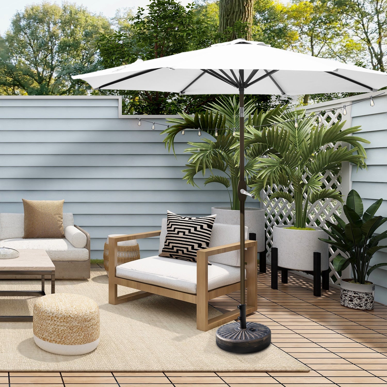 Cabana 9 ft. Patio Table Umbrella with Bronze color round free standing weight base kit