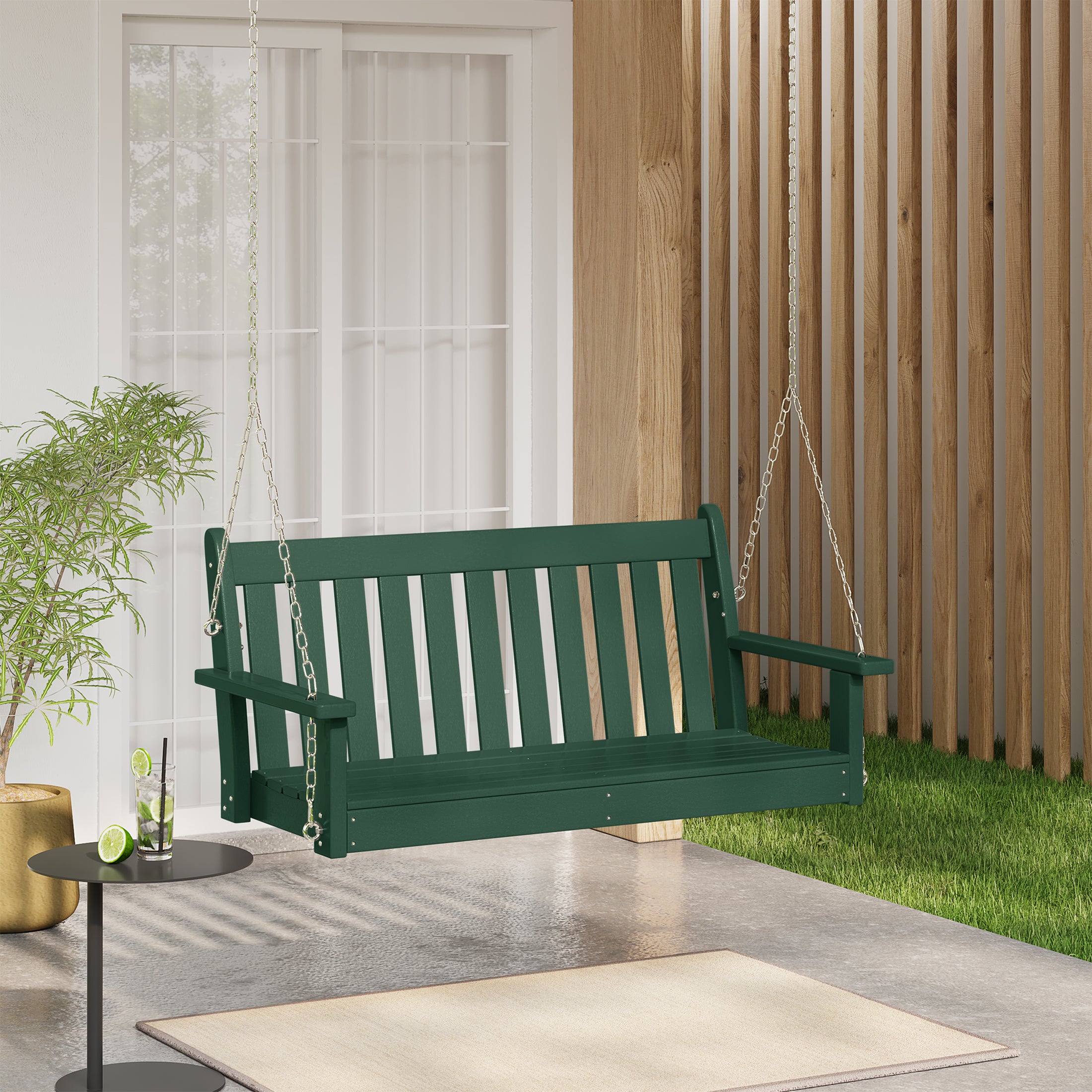 Paradise Outdoor Patio HDPE Hanging Front Porch Swing Bench