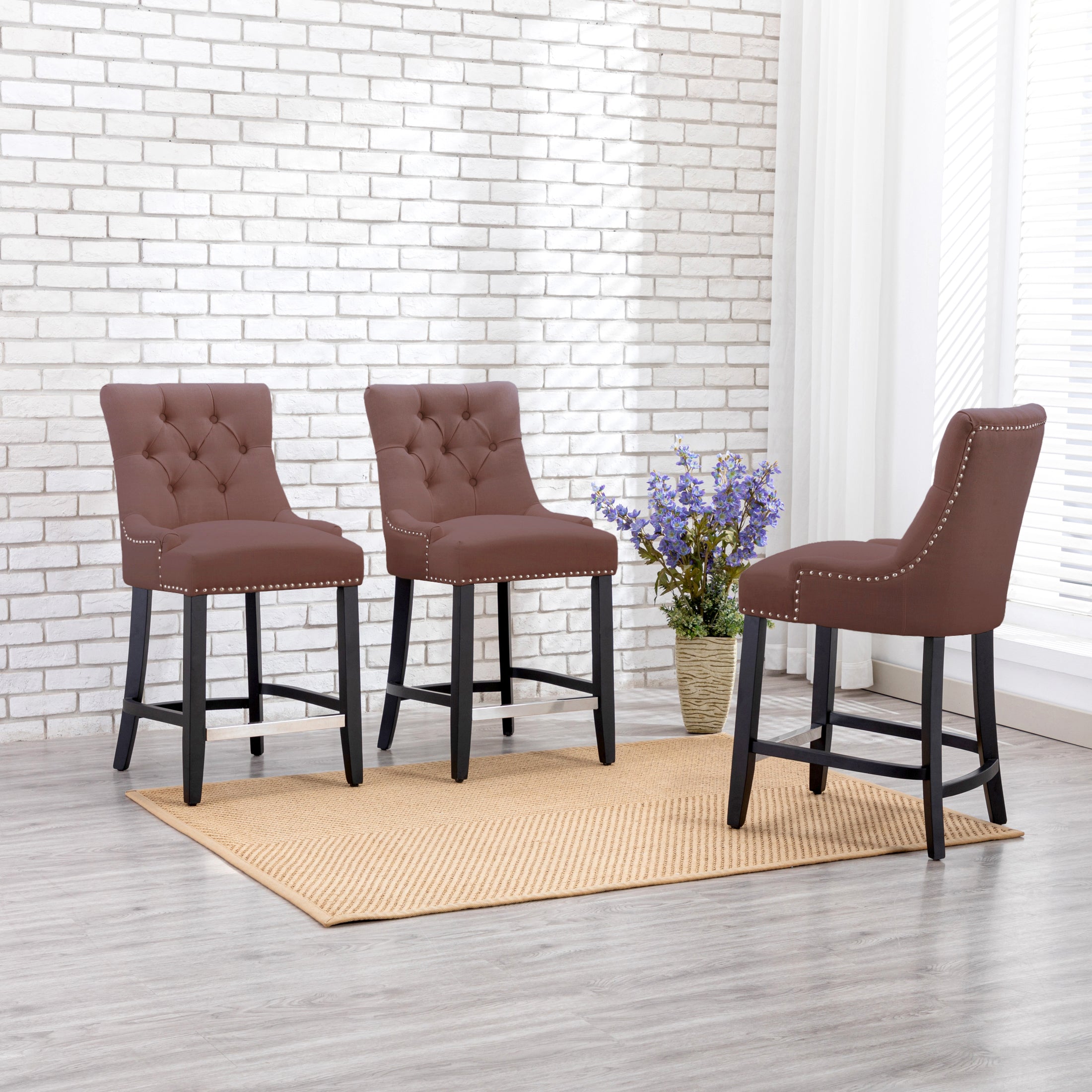 Bellmount 24" Upholstered Wood Counter Stool with Tufted Back (Set of 3)