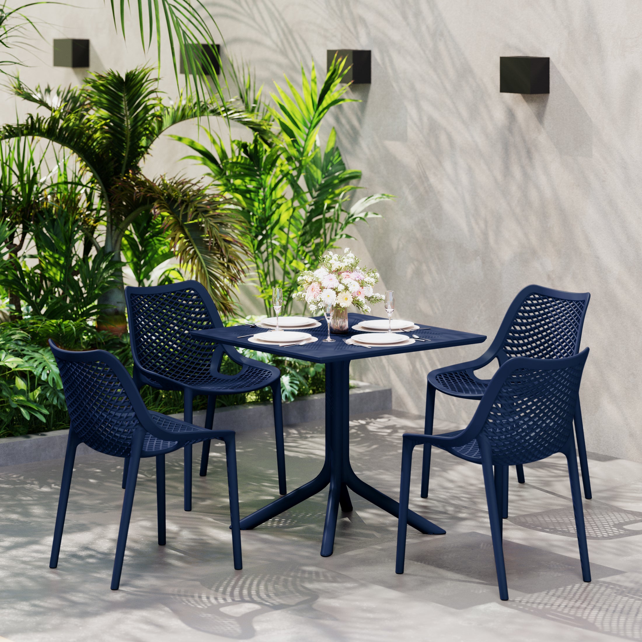 Sunshine 5-Piece Modern Square Patio Dining Table Set with Stackable Patio Dining Chairs