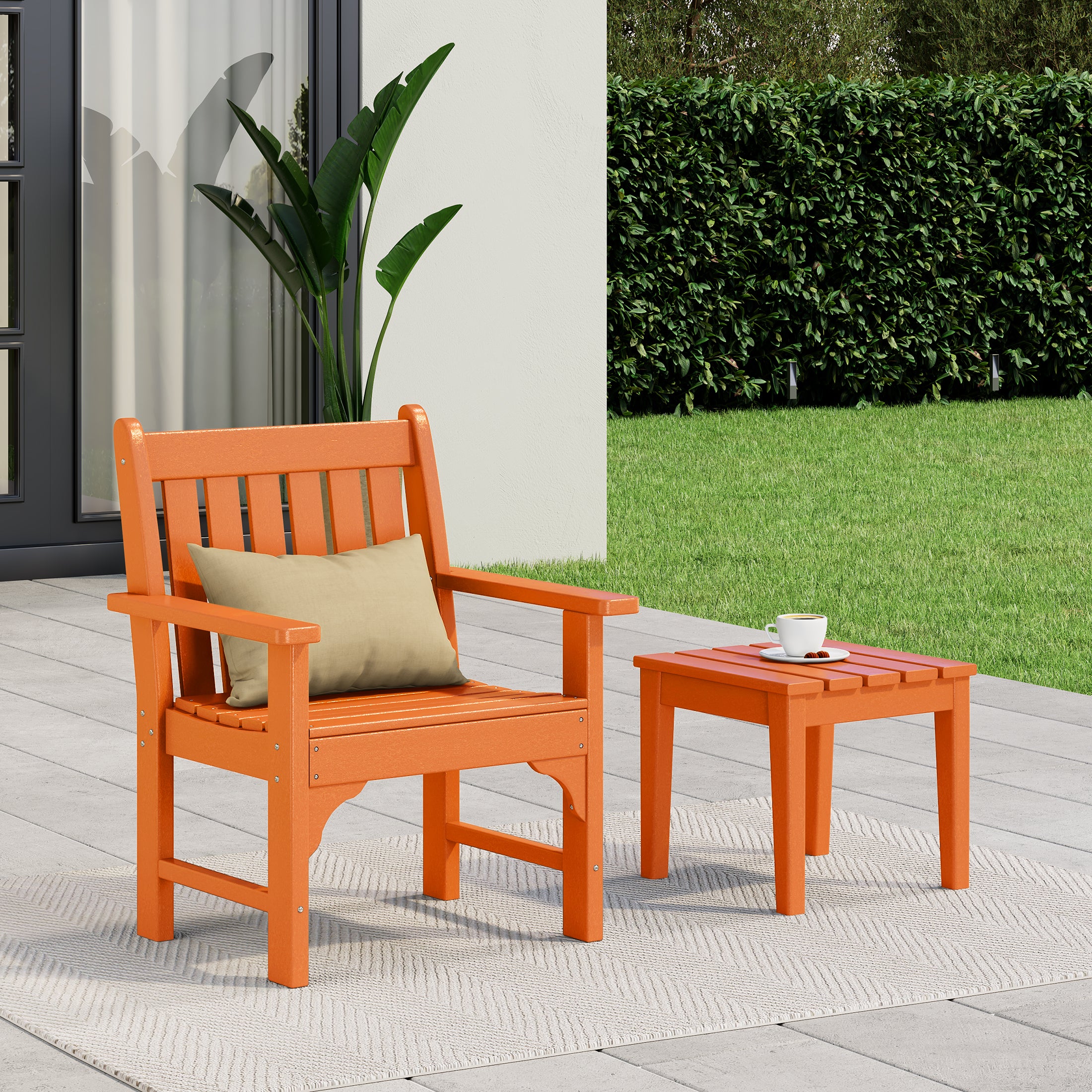 Paradise Outdoor Patio 2-Piece HDPE Adirondack Garden Chair with Square Adirondack Side Table Set