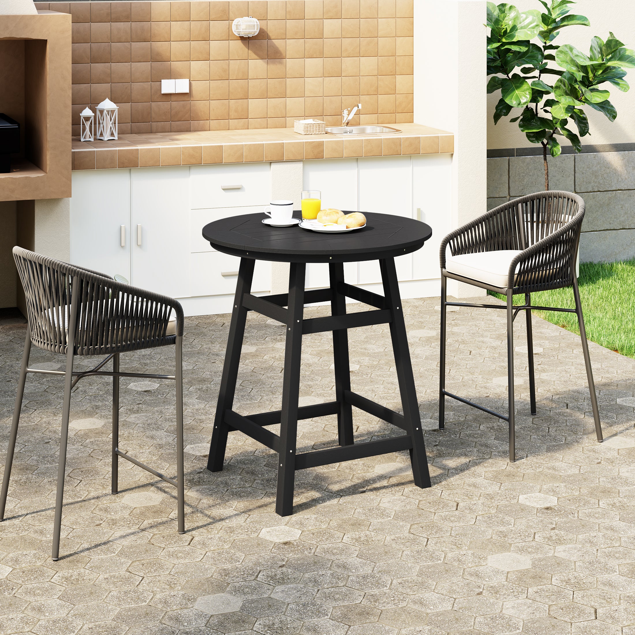 Paradise Outdoor 35" HDPE Round Patio Counter Height Bar Table