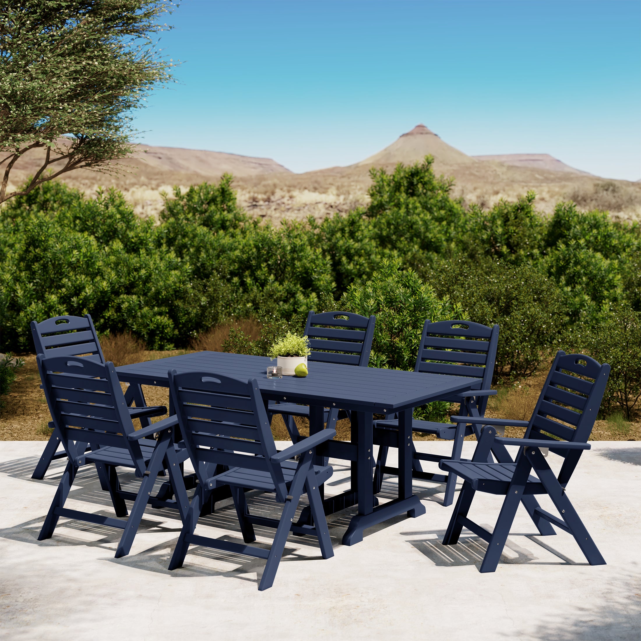 Paradise 7-Piece HDPE Rectangular Patio Dining Table Set with Foldable Chairs