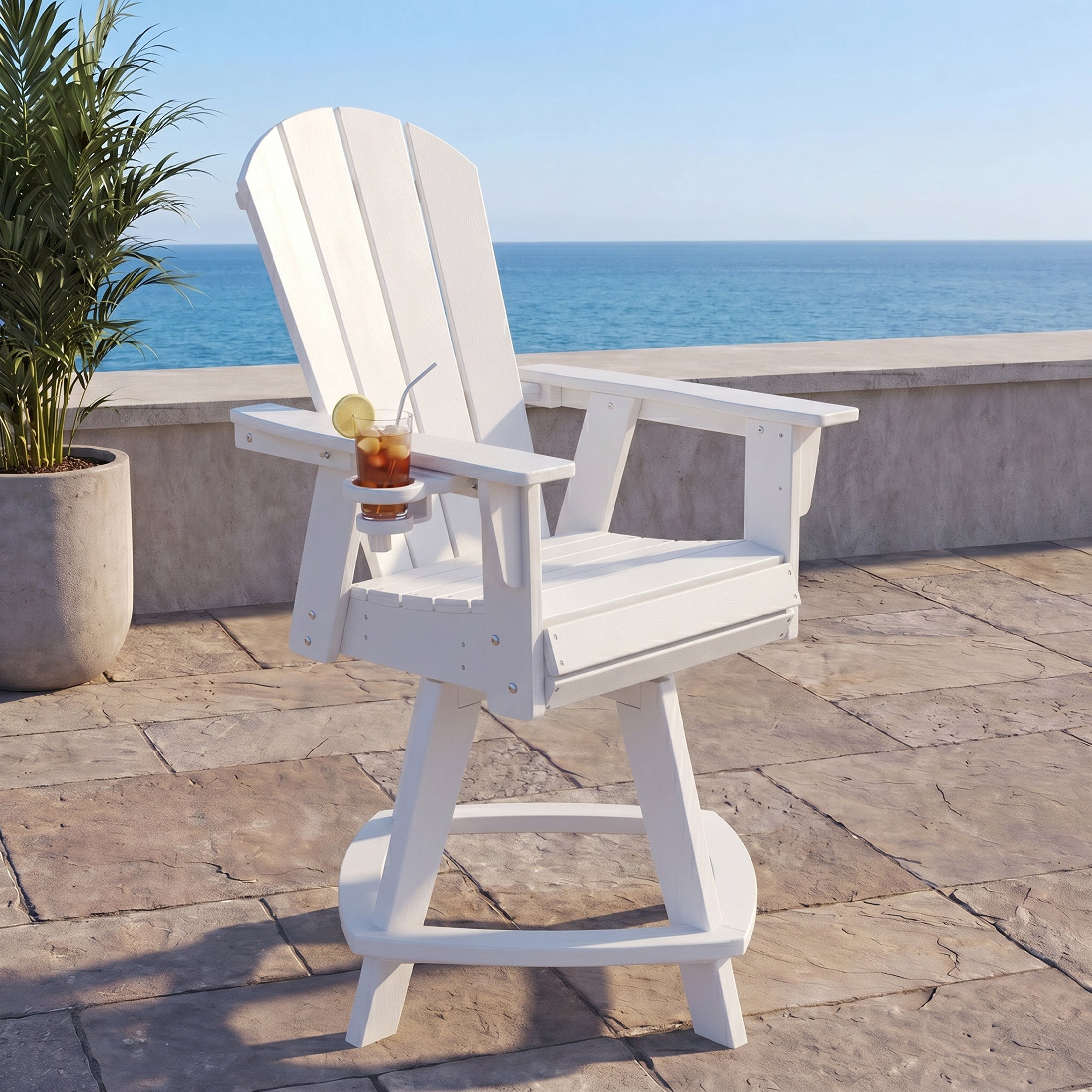 Paradise Outdoor HDPE Adirondack Swivel Counter Height Bar Chair With Cup Holder