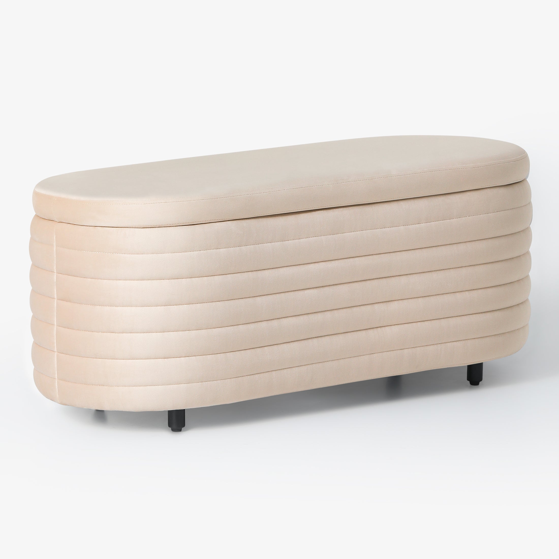 Alaia 42" Wide Mid-Century Modern Upholstered Velvet Tufted Oval Storage Ottoman Bench