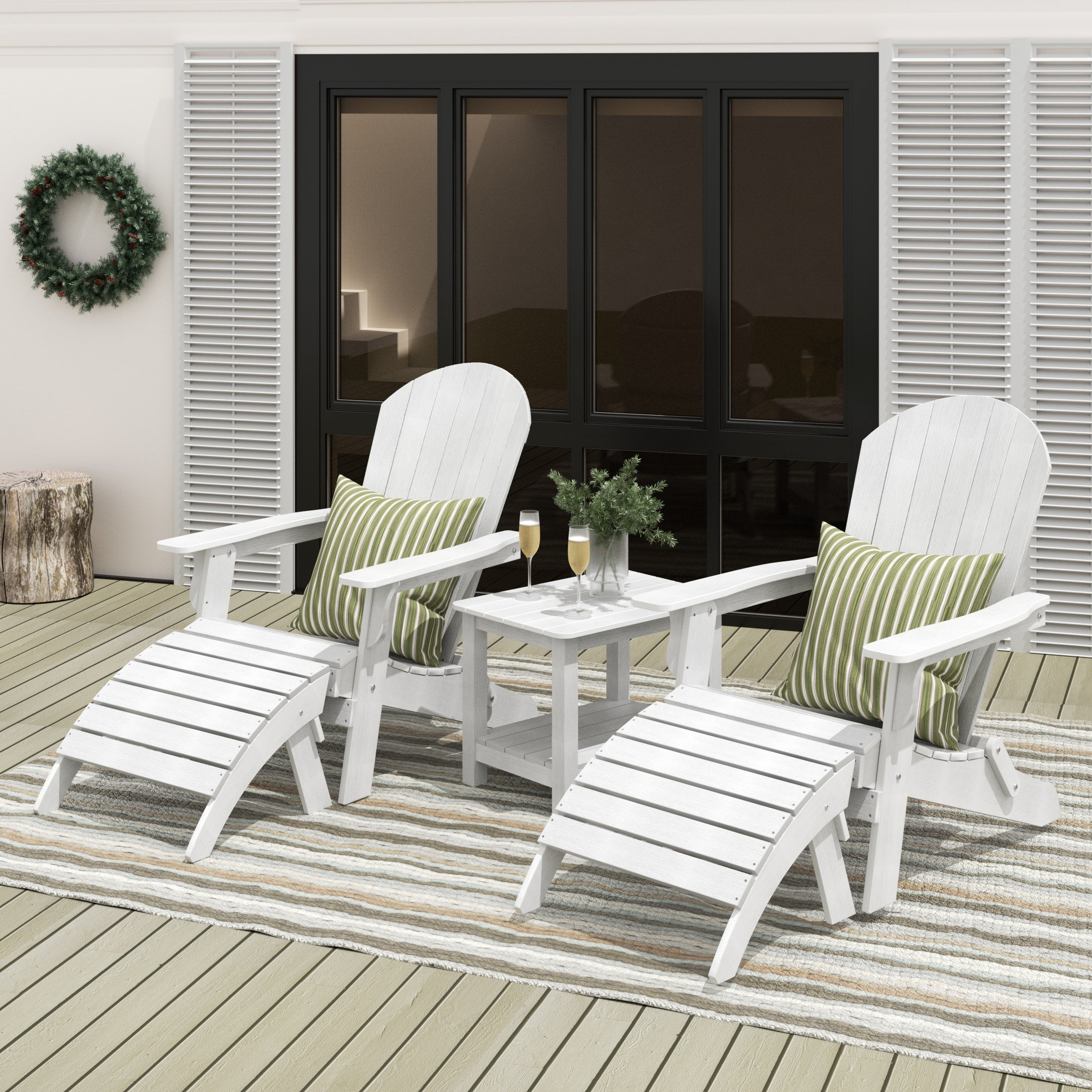 Florence 5-Piece HIPS Outdoor Folding Adirondack Seashell Chair With Folding Ottoman And Side Table