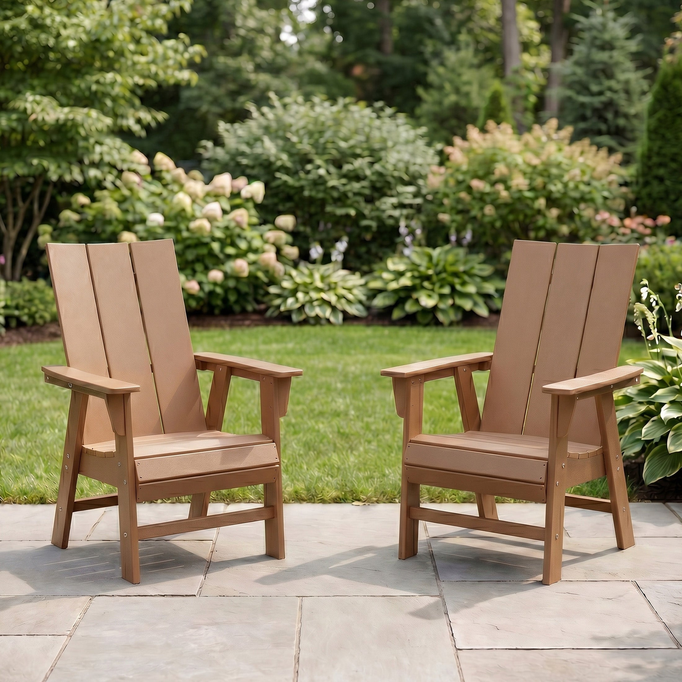 Palms Outdoor Patio HDPE Plastic Modern Adirondack Dining Chairs (Set of 2)