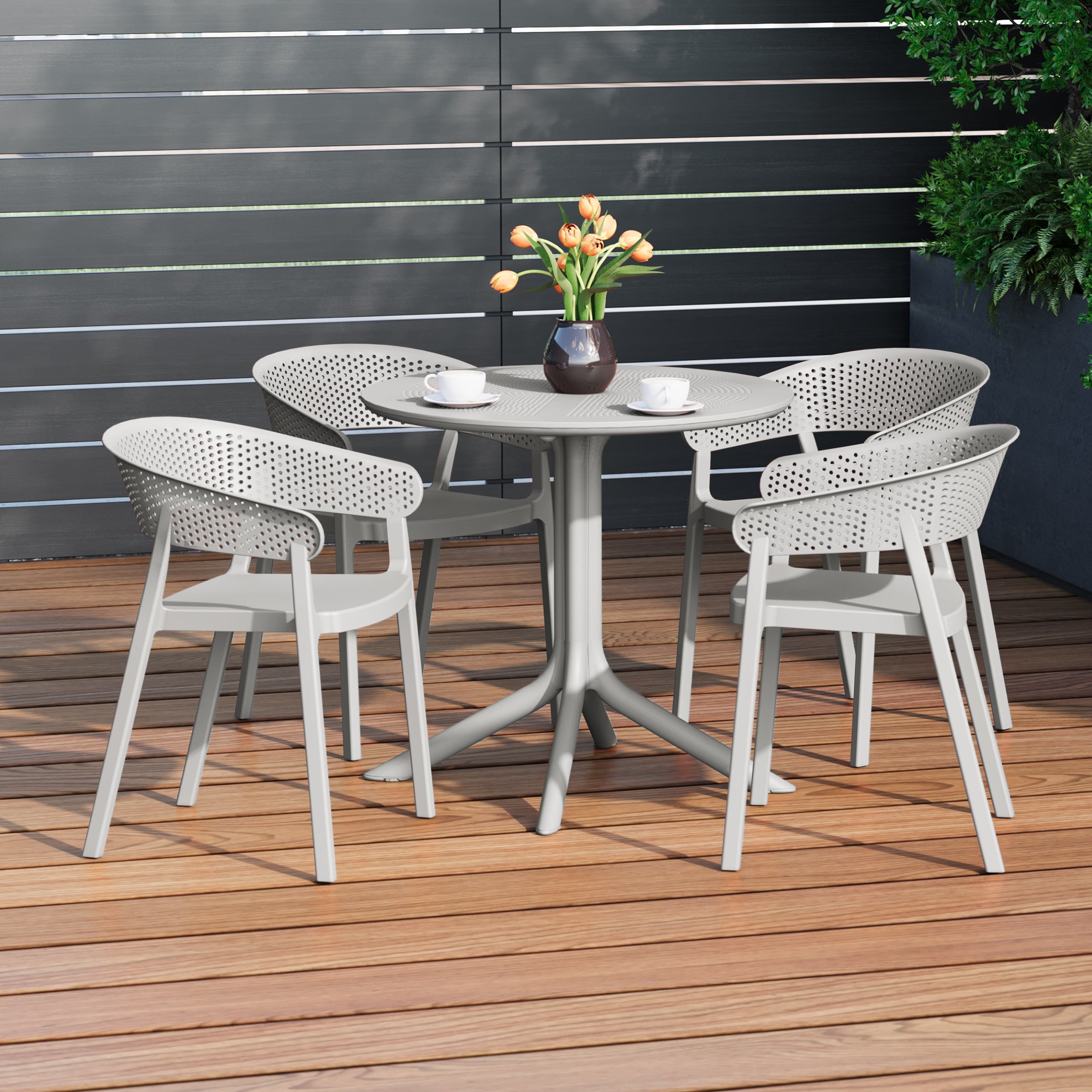 Sunshine 5-Piece Modern Patio Round Dining Table Set with Stackable Patio Dining Chairs