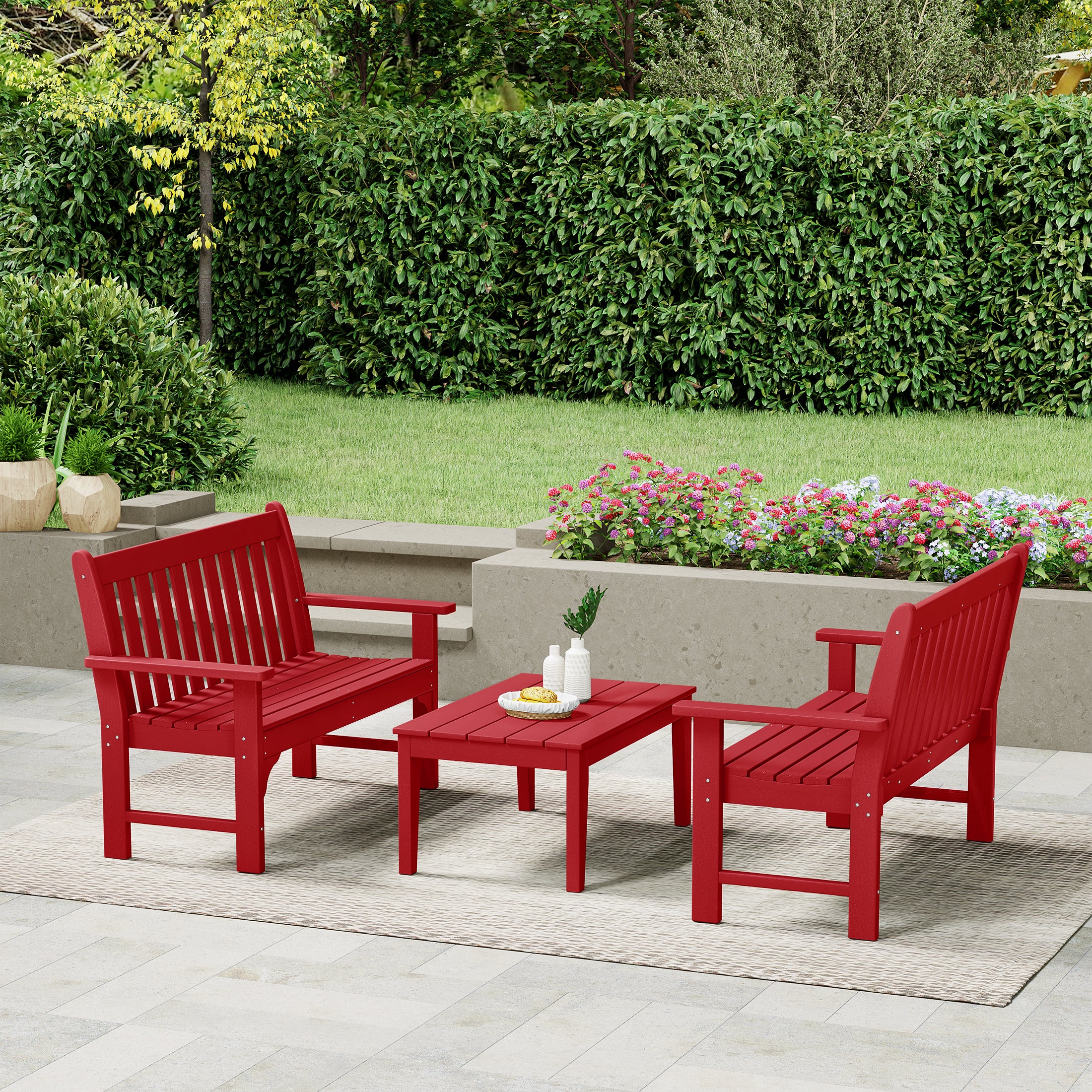 Paradise 3-Piece HDPE Outdoor Patio Furniture Couch and Coffee Table Set