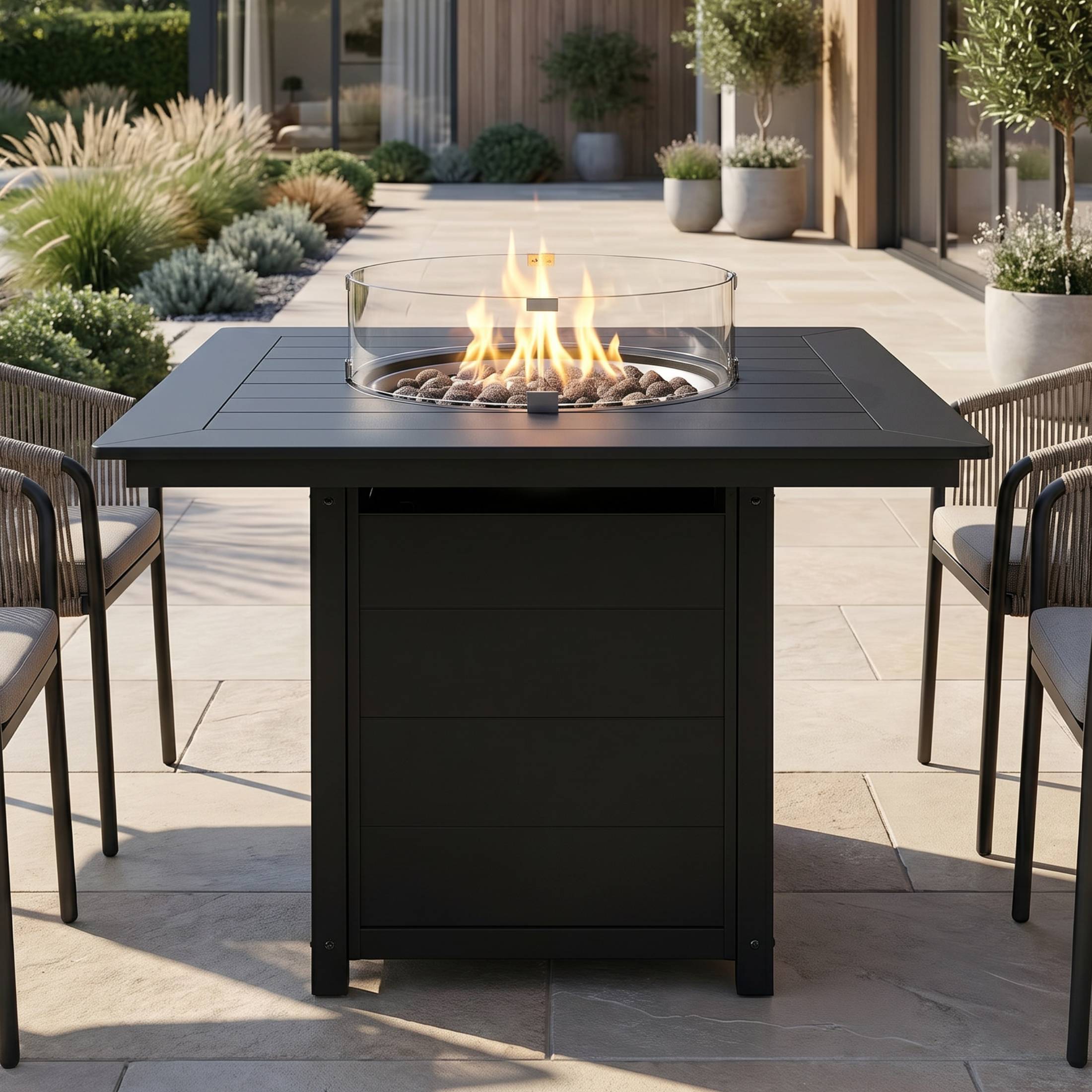Sol 42" Modern Outdoor Patio Gas Propane Square Fire Pit Table