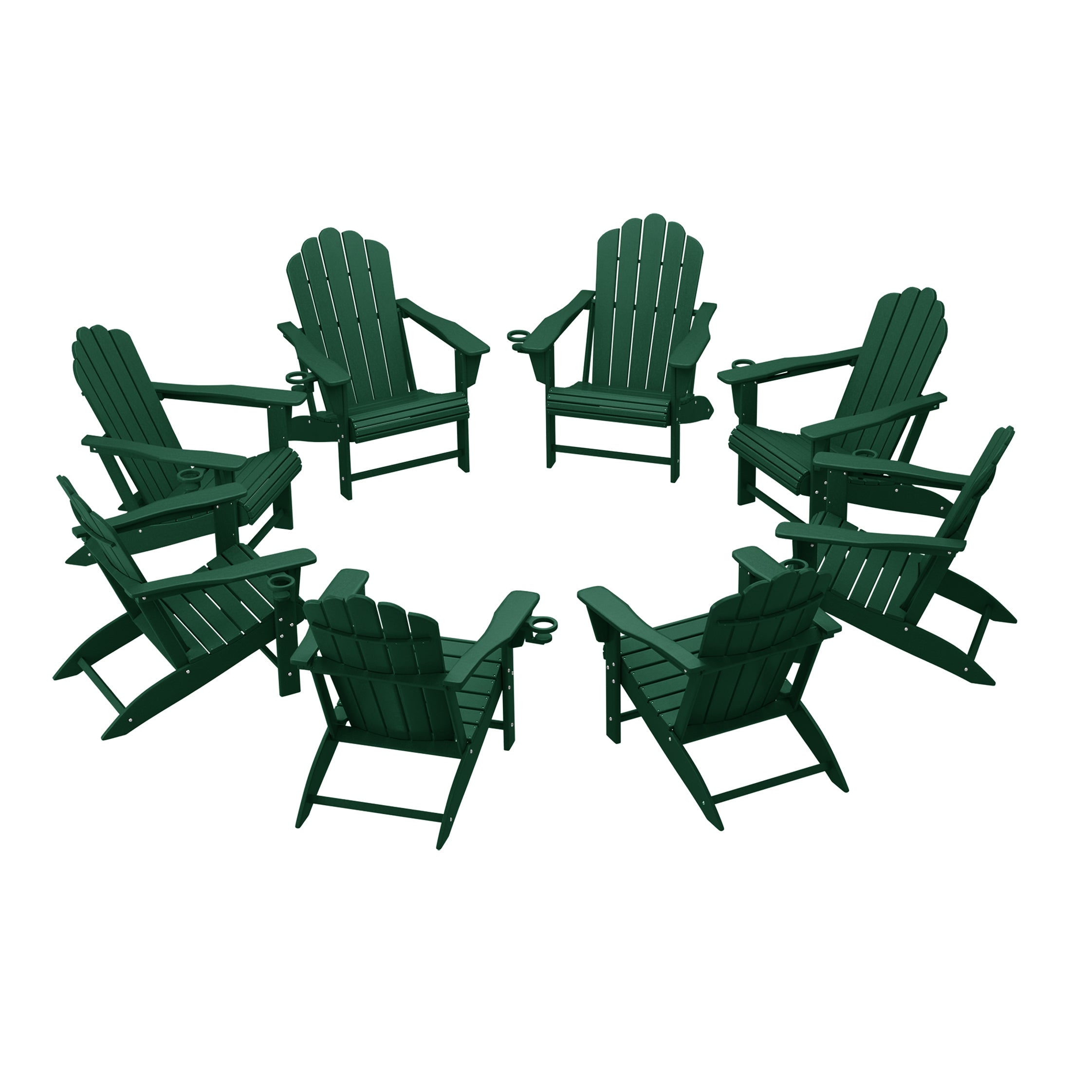 Lakeview Outdoor Patio HDPE Adirondack Chairs With Cup Holders (Set of 8)