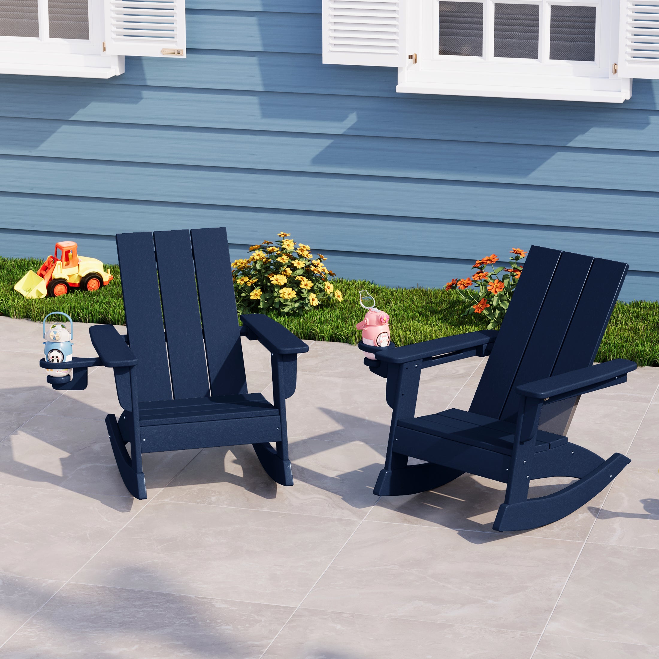 Palms Outdoor HDPE Plastic Preschool Toddler Modern Adirondack Rocking Chairs (Set of 2)