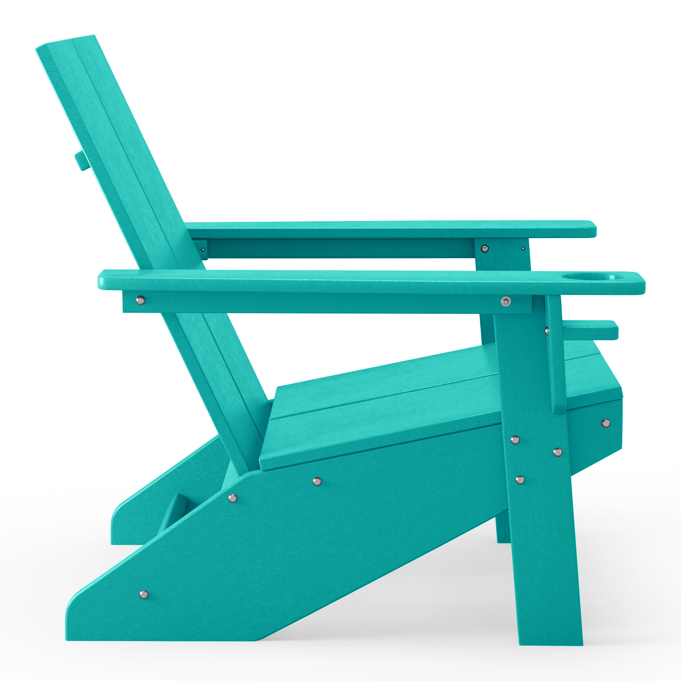 Seaview Outdoor 4-Piece HDPE Modern Adirondack Chairs Set with Folding Patio Ottomans and Cup Holder