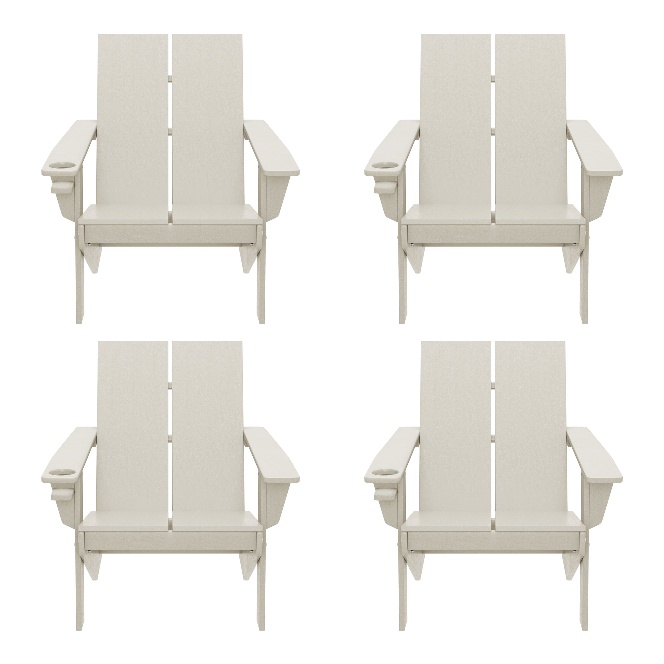 Seaview Outdoor HDPE Modern Adirondack Chair with Cup Holder (Set of 4)