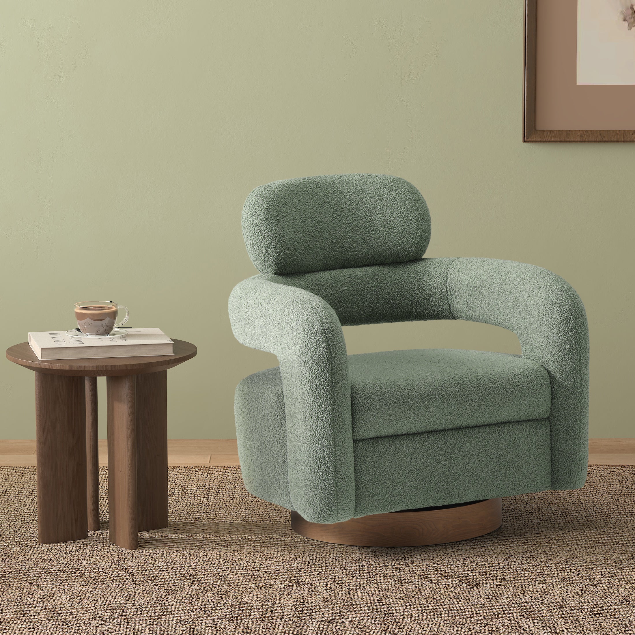 Celine Mid-Century Modern Sherpa Swivel Barrel Accent Chair