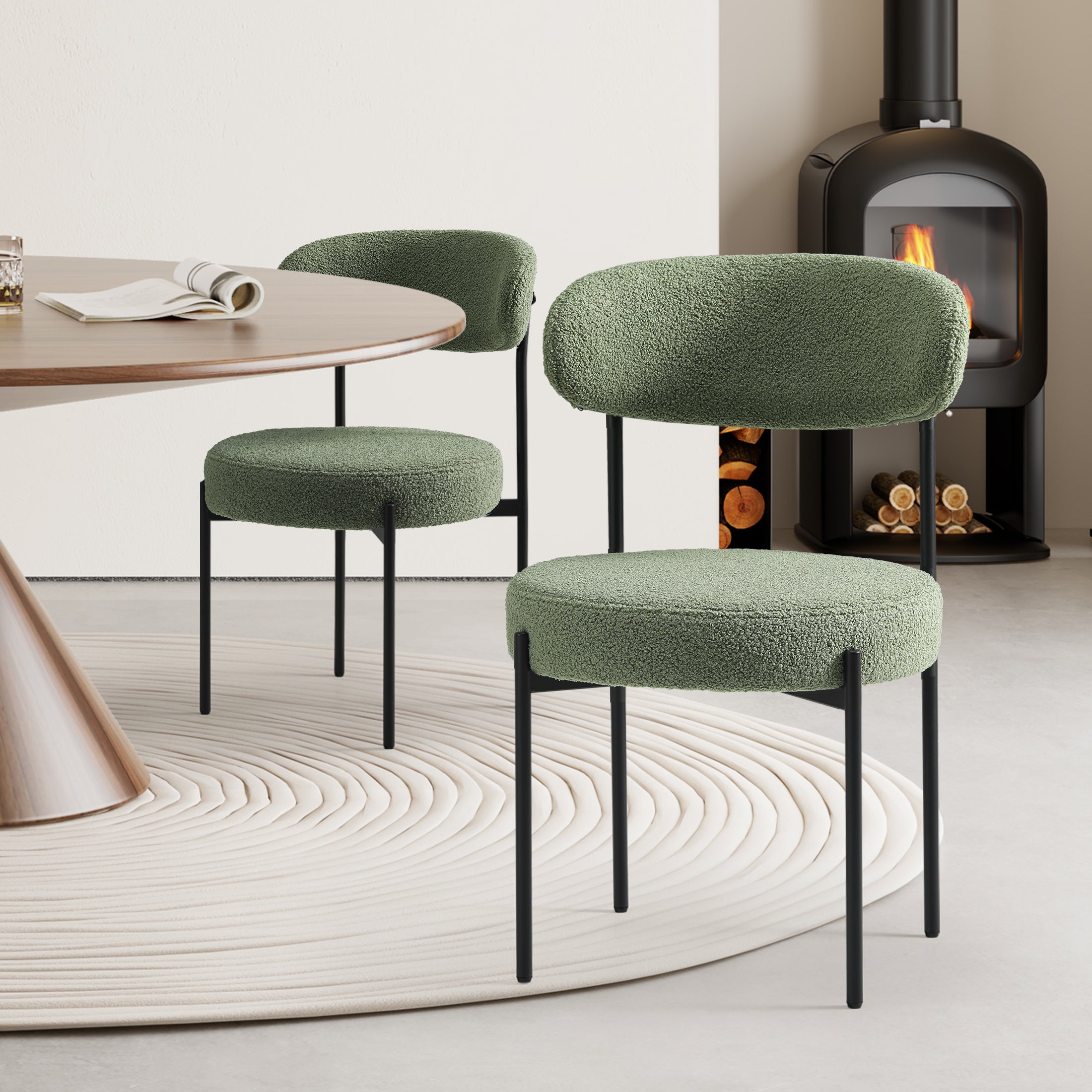 Mid Century Modern Upholstered Sherpa Dining Chairs (Set of 2)