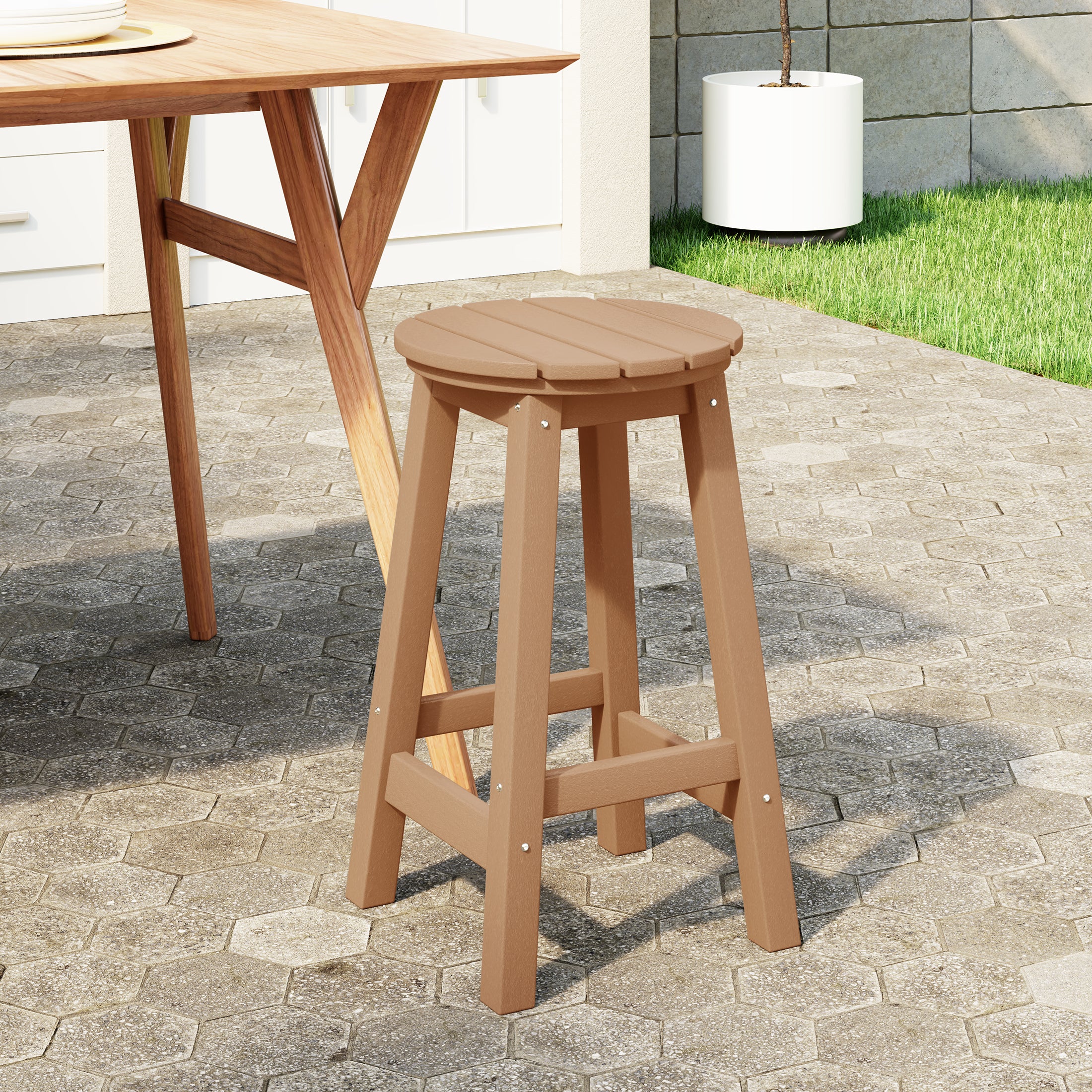Paradise 24" HDPE Outdoor Patio Round Counter Height Bar Stool