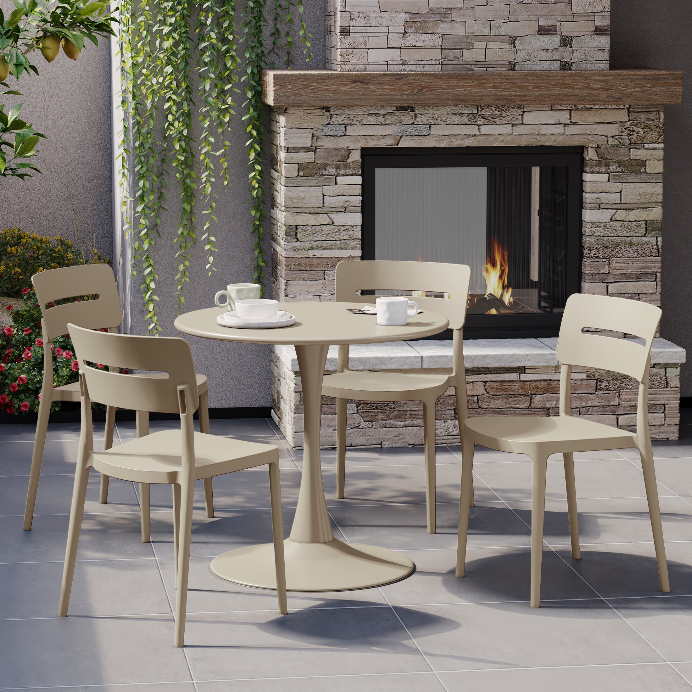 Sunshine Outdoor Modern Stackable Plastic Patio Dining Chairs (Set of 4)