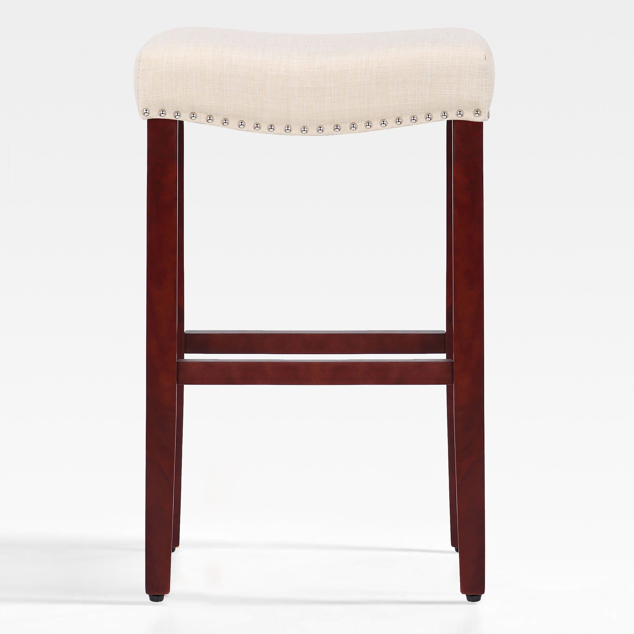 Bulmon 29" upholstered nail head bar counter stools with Cherry Red color legs