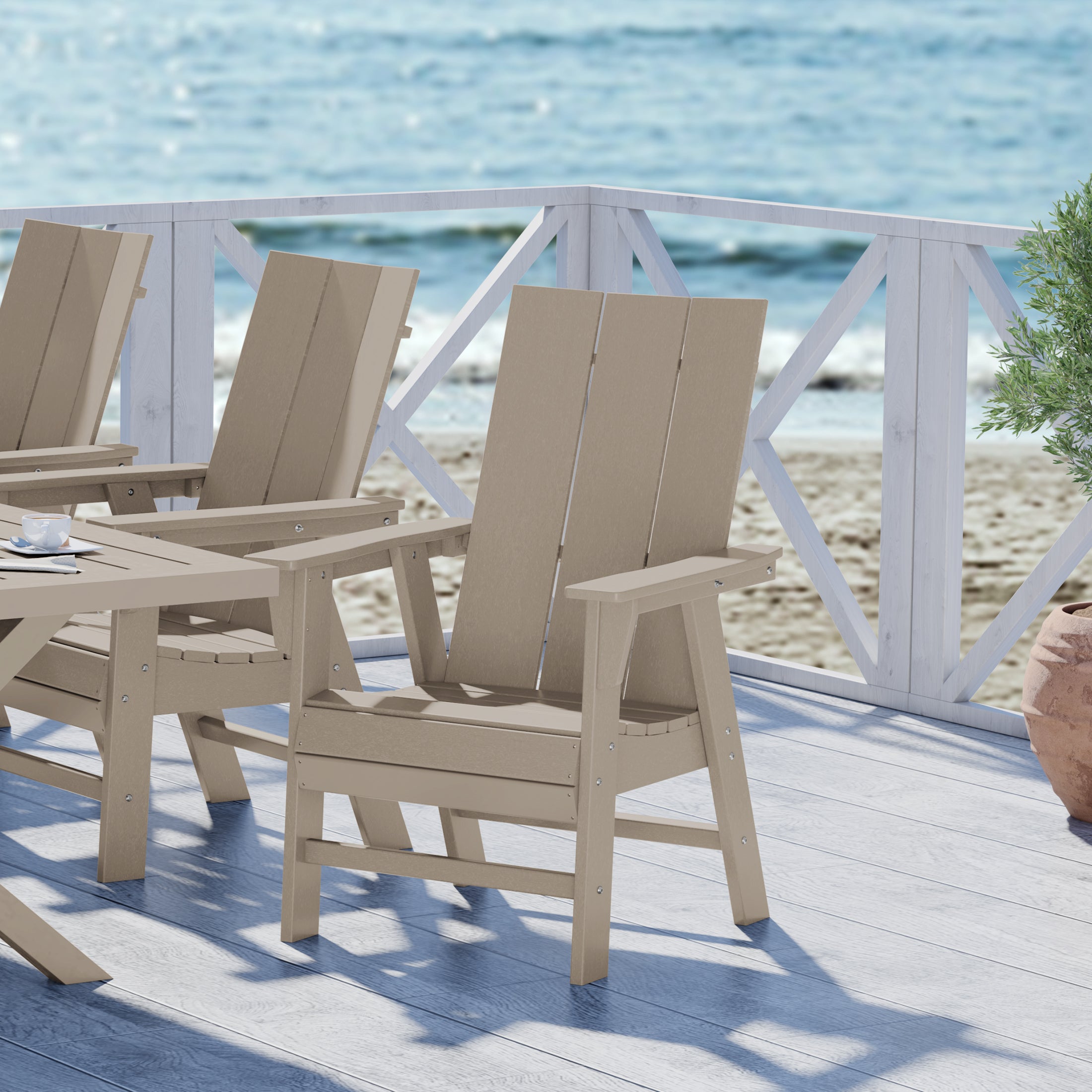 Palms Outdoor Patio HDPE Plastic Modern Adirondack Dining Chair