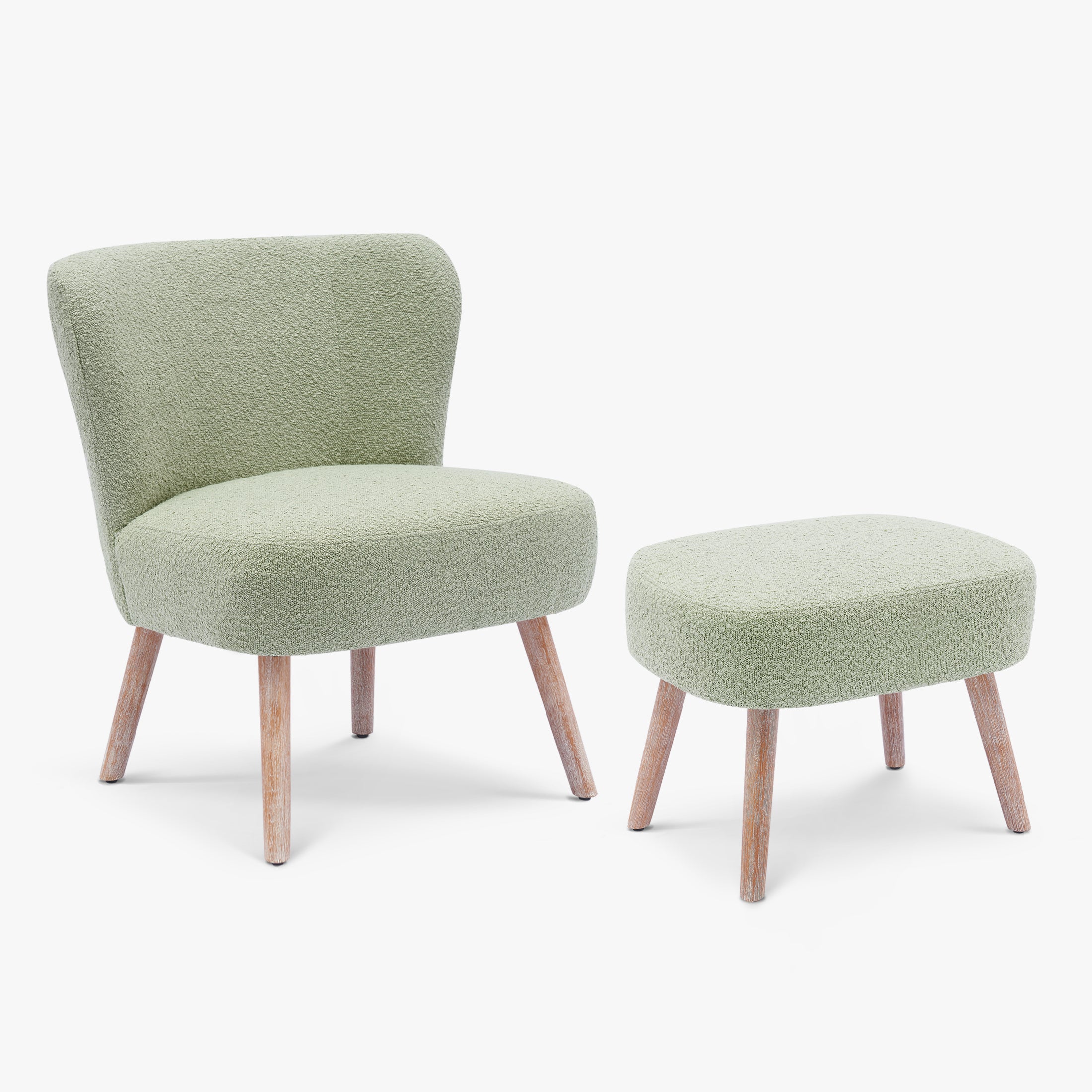 Amélie Mid-Century Boucle Accent Chair with Ottoman Foot Stool Set