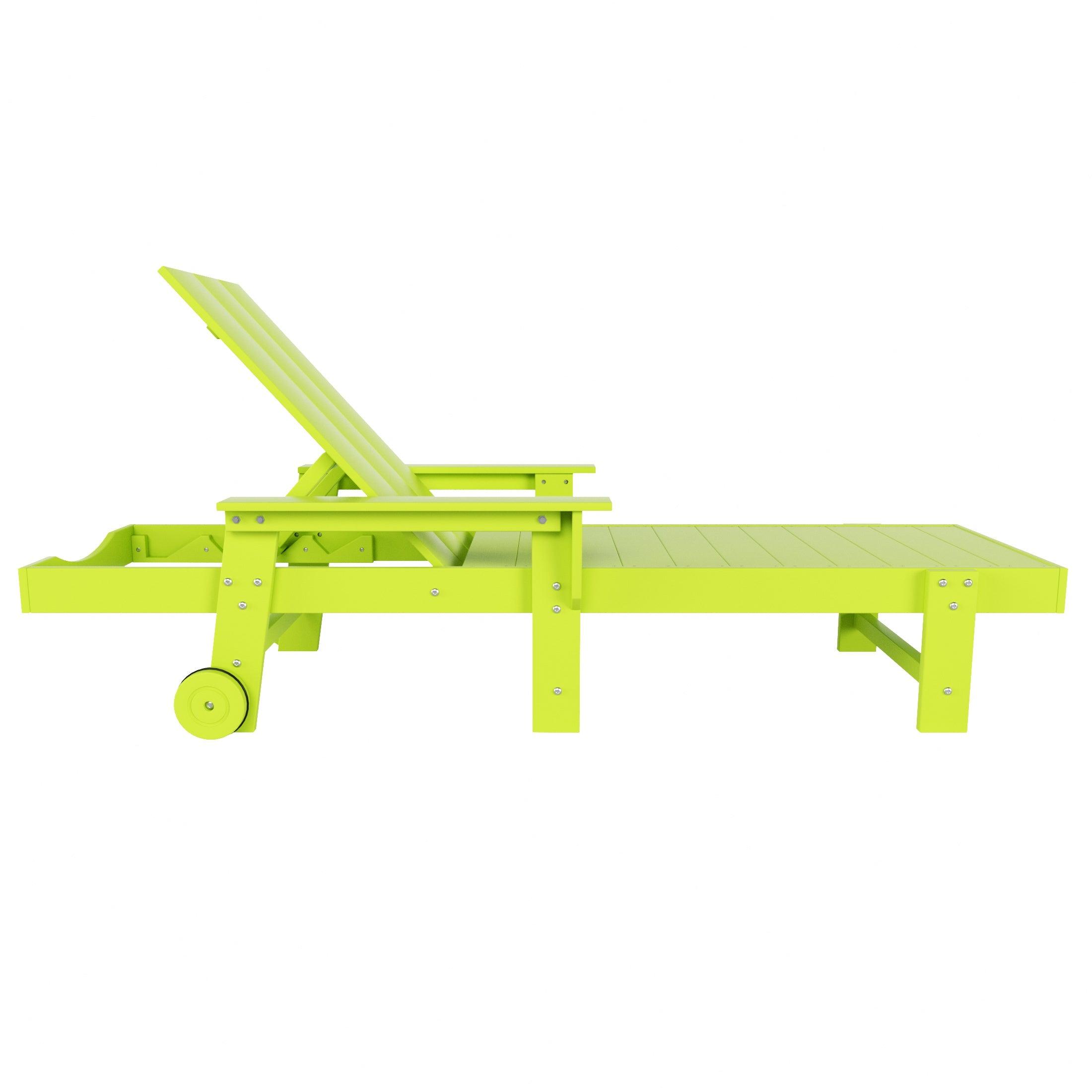 Palms Adjustable Modern Plastic Adirondack Outdoor Chaise Lounge with Wheels - Costaelm