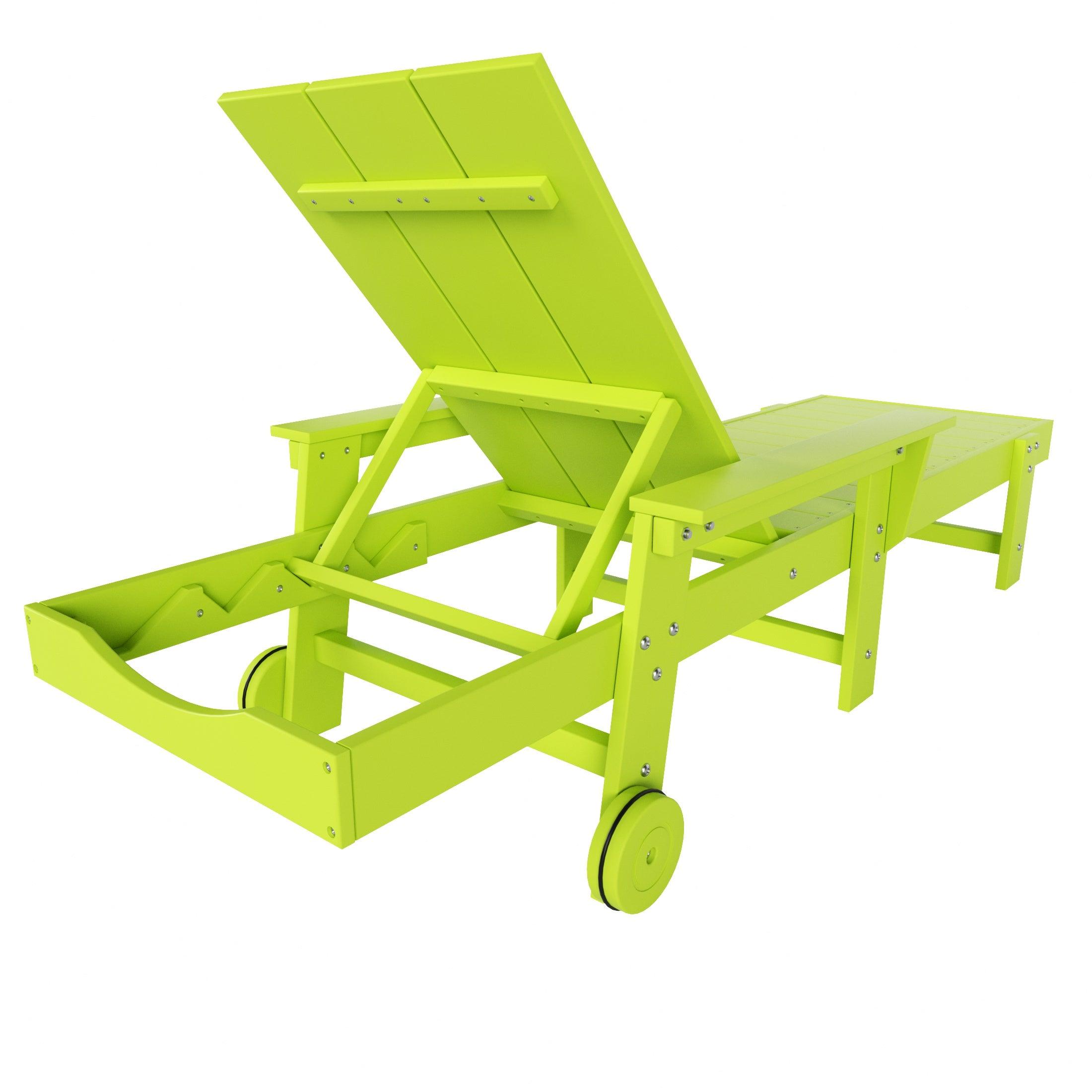 Palms Adjustable Modern Plastic Adirondack Outdoor Chaise Lounge with Wheels - Costaelm