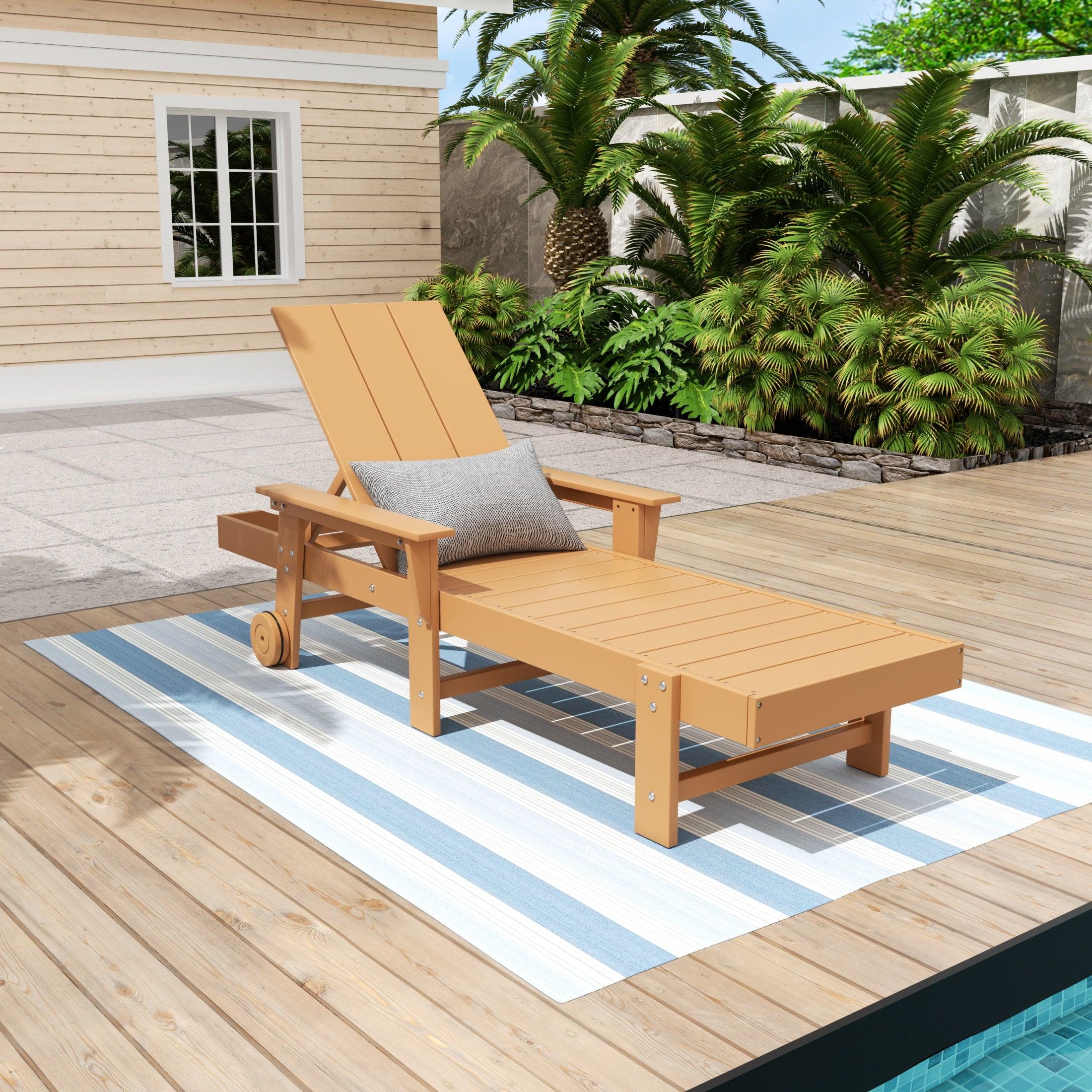 Palms Adjustable Modern Plastic Adirondack Outdoor Chaise Lounge with Wheels - Costaelm
