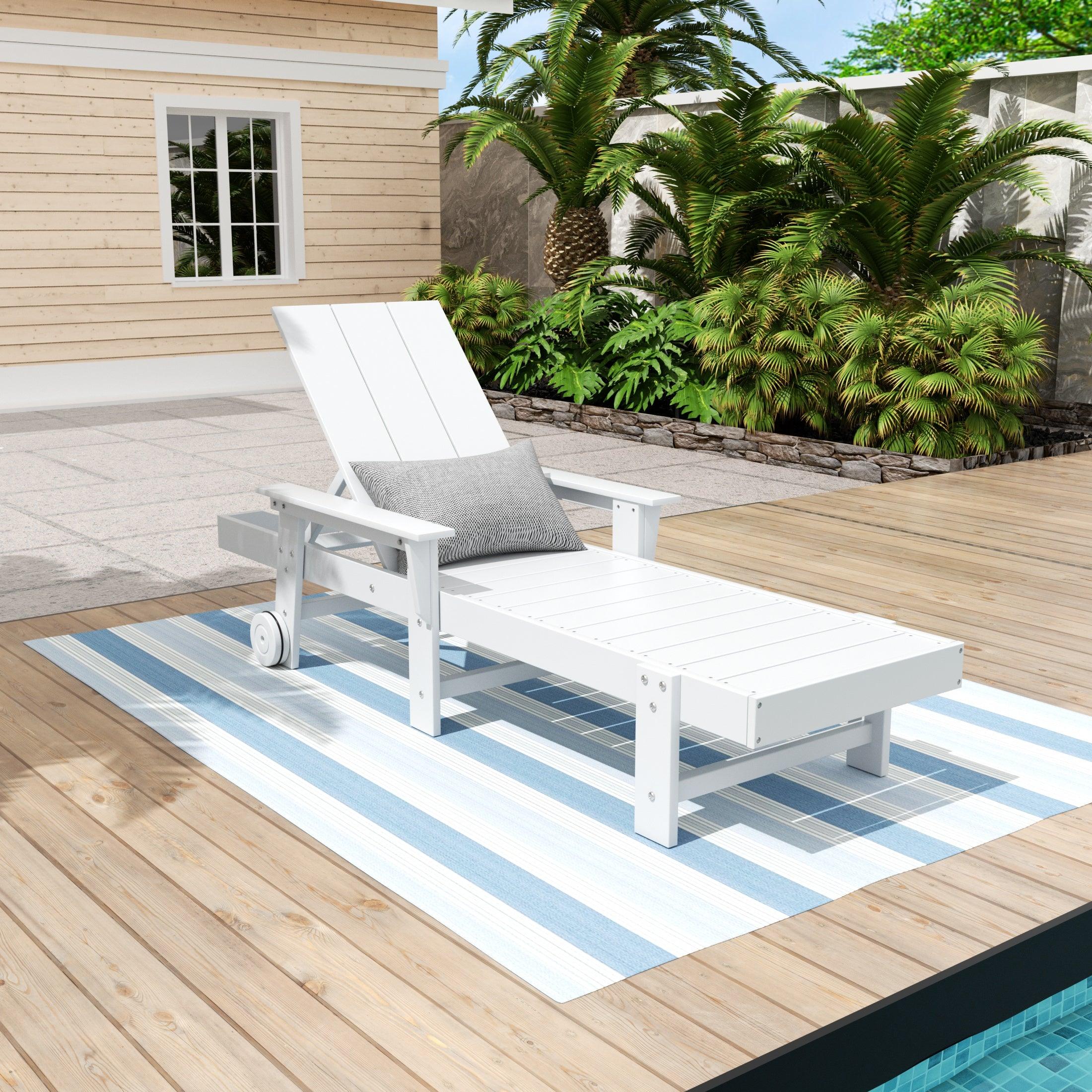 Palms Adjustable Modern Plastic Adirondack Outdoor Chaise Lounge with Wheels - Costaelm